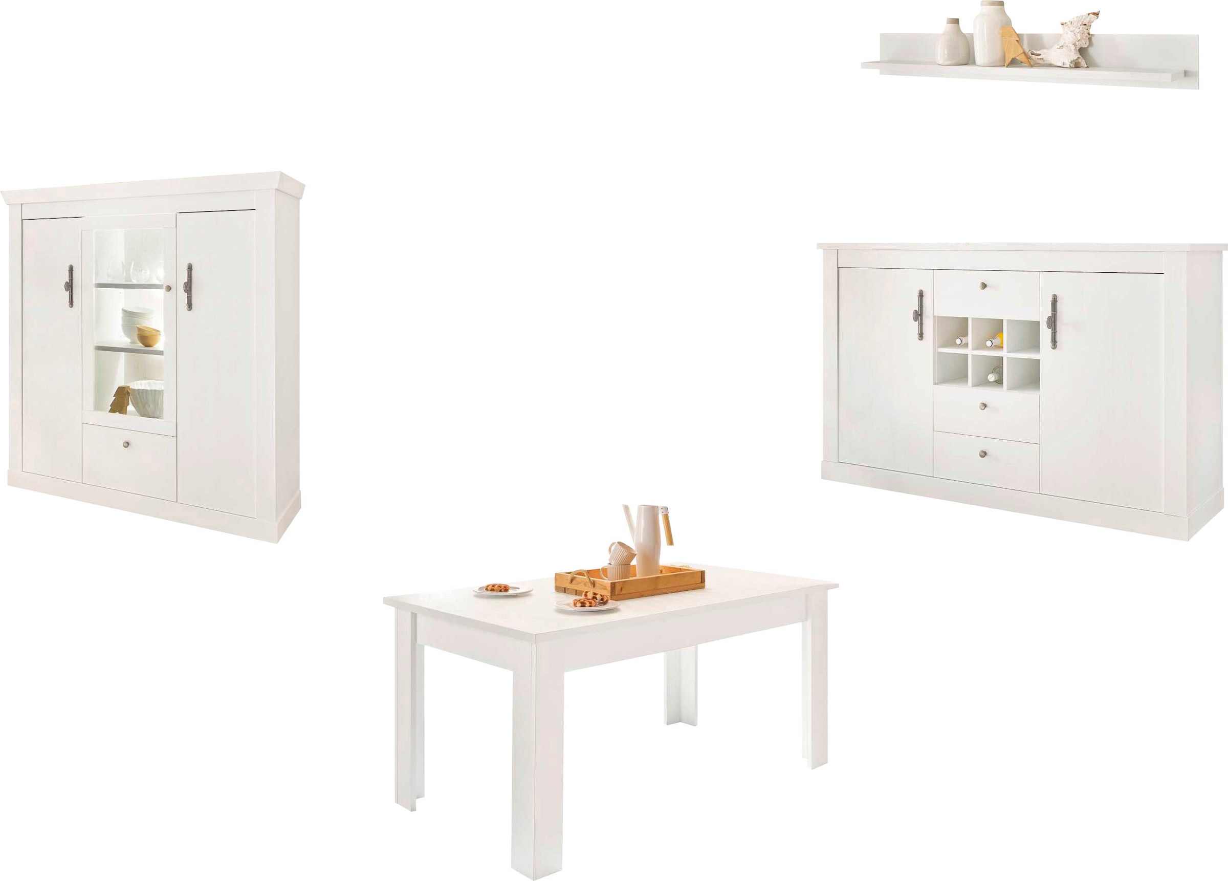 Home affaire Wohnwand »RAVENNA«, (4 St.), im romantischen Landhausstil, Griffe aus Metall, Softclose-Funktion