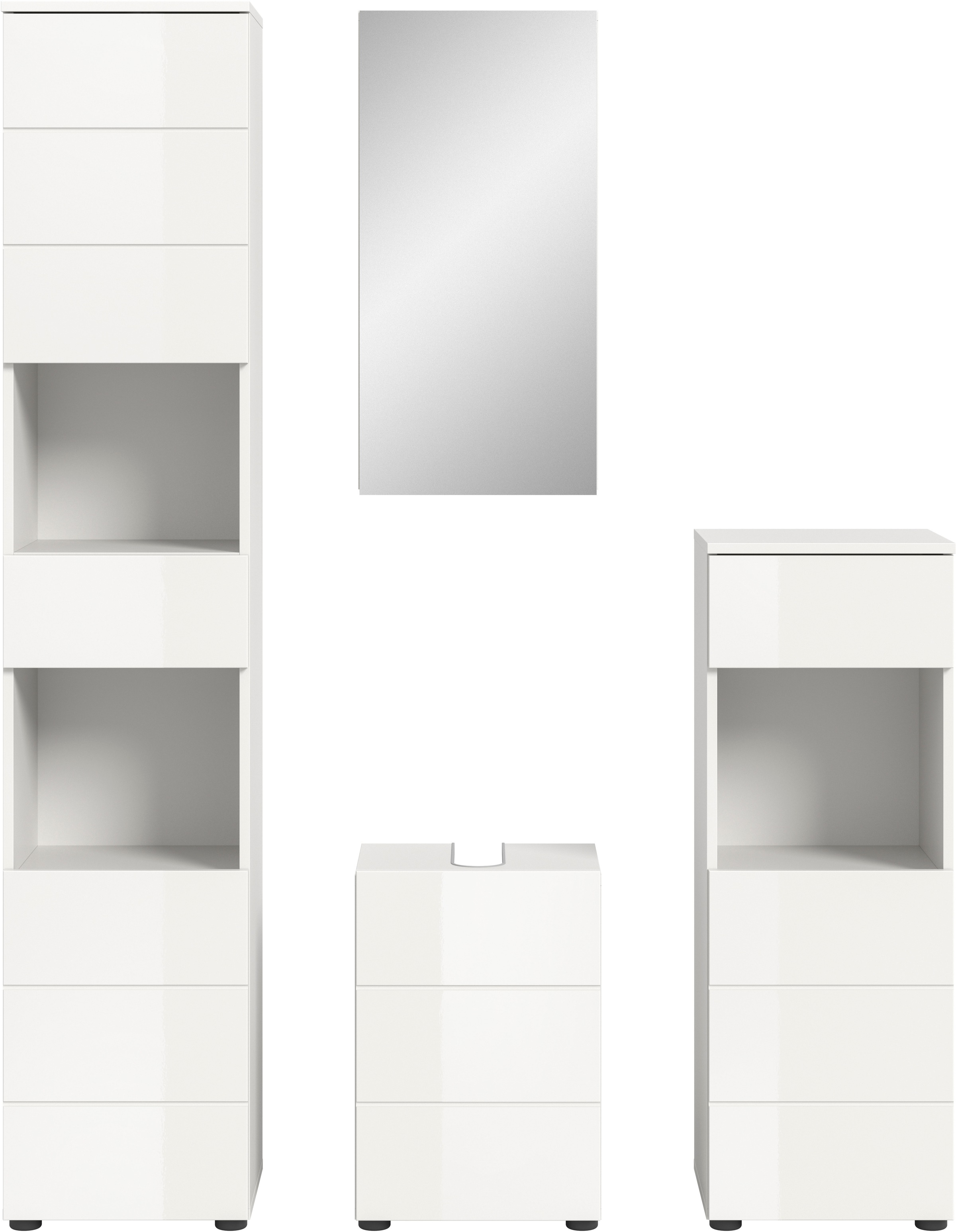 welltime Badmöbel-Set »Biel, Höhe 190 cm, Hochschrank, Unterschrank, Spiegel, Standschrank«, (4 St.), Bad Set, modernes Design, Hochschrank, Unterschrank, Spiegel