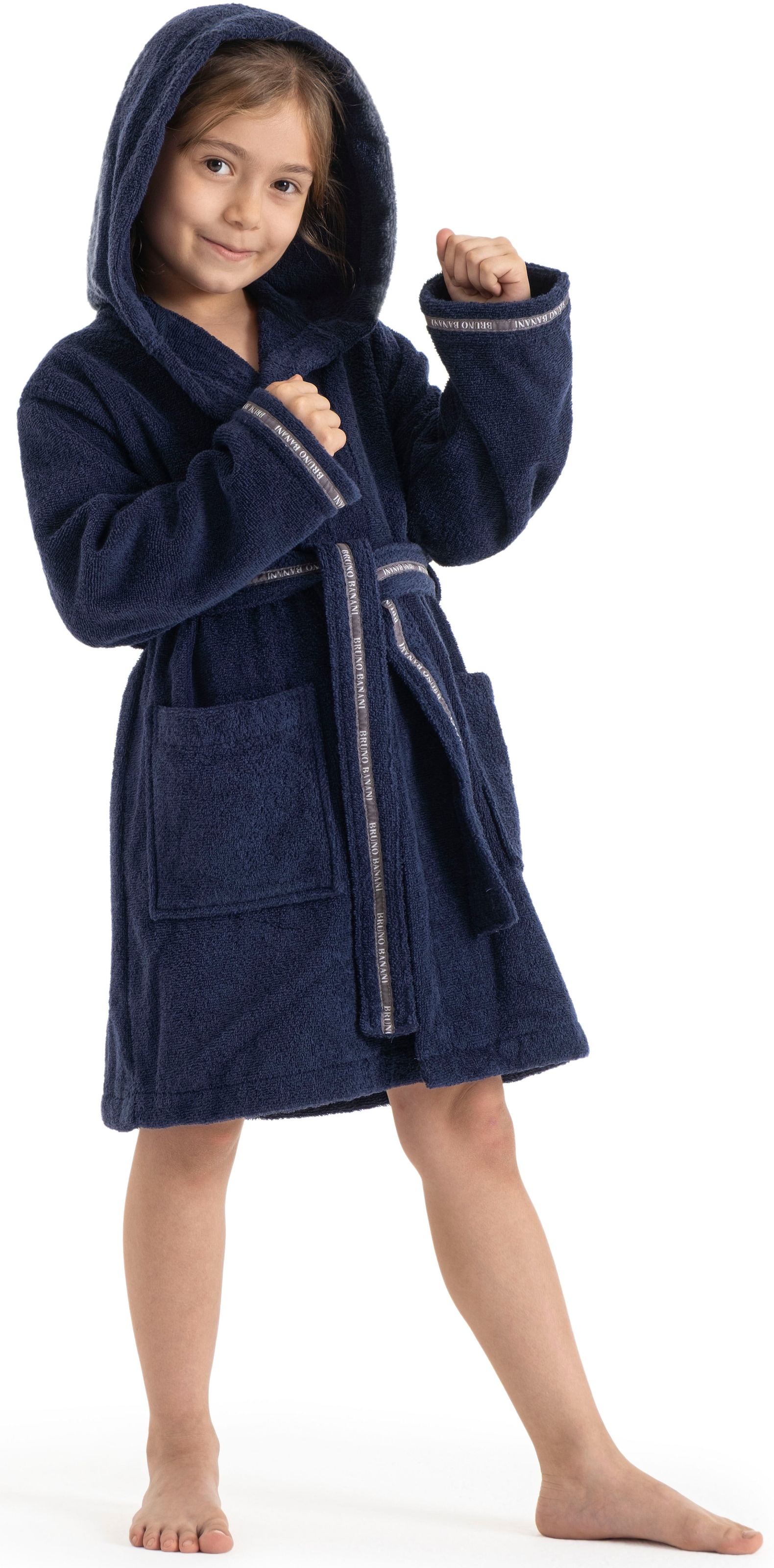 Bruno Banani Peignoir de bain pour enfants »Danny, Ideal für Zuhause, Schwimmbad oder im Urlaub« 1 cuis mit Logostreifen, aus 100% Baumwolle