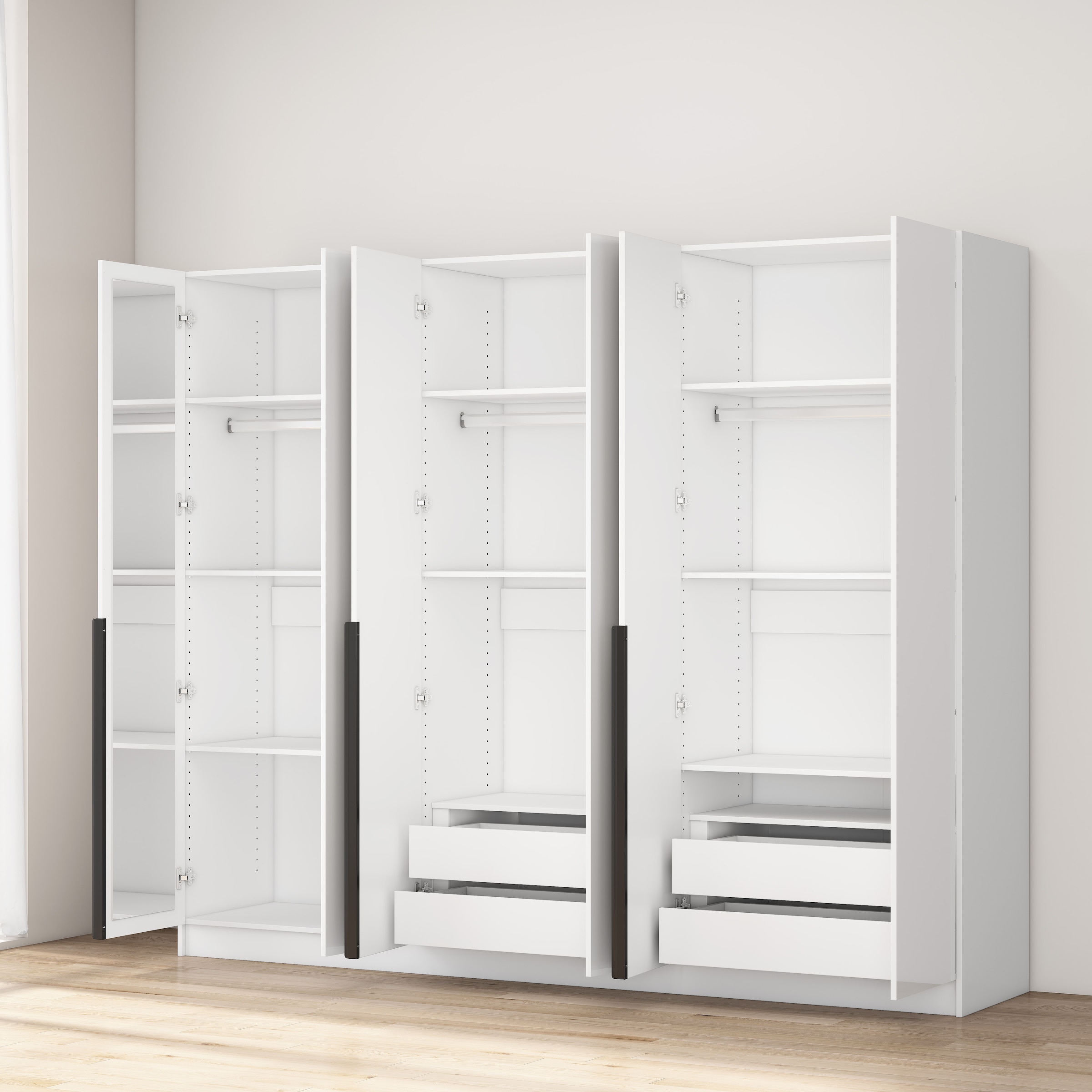 GOODproduct Armoires à vêtements »Annor Schlafzimmerschrank Breite 242cm hochglanz Schrank Garderobe« Armoire à portes battantes avec aménagement intérieur parfait - poignées de porte élégantes