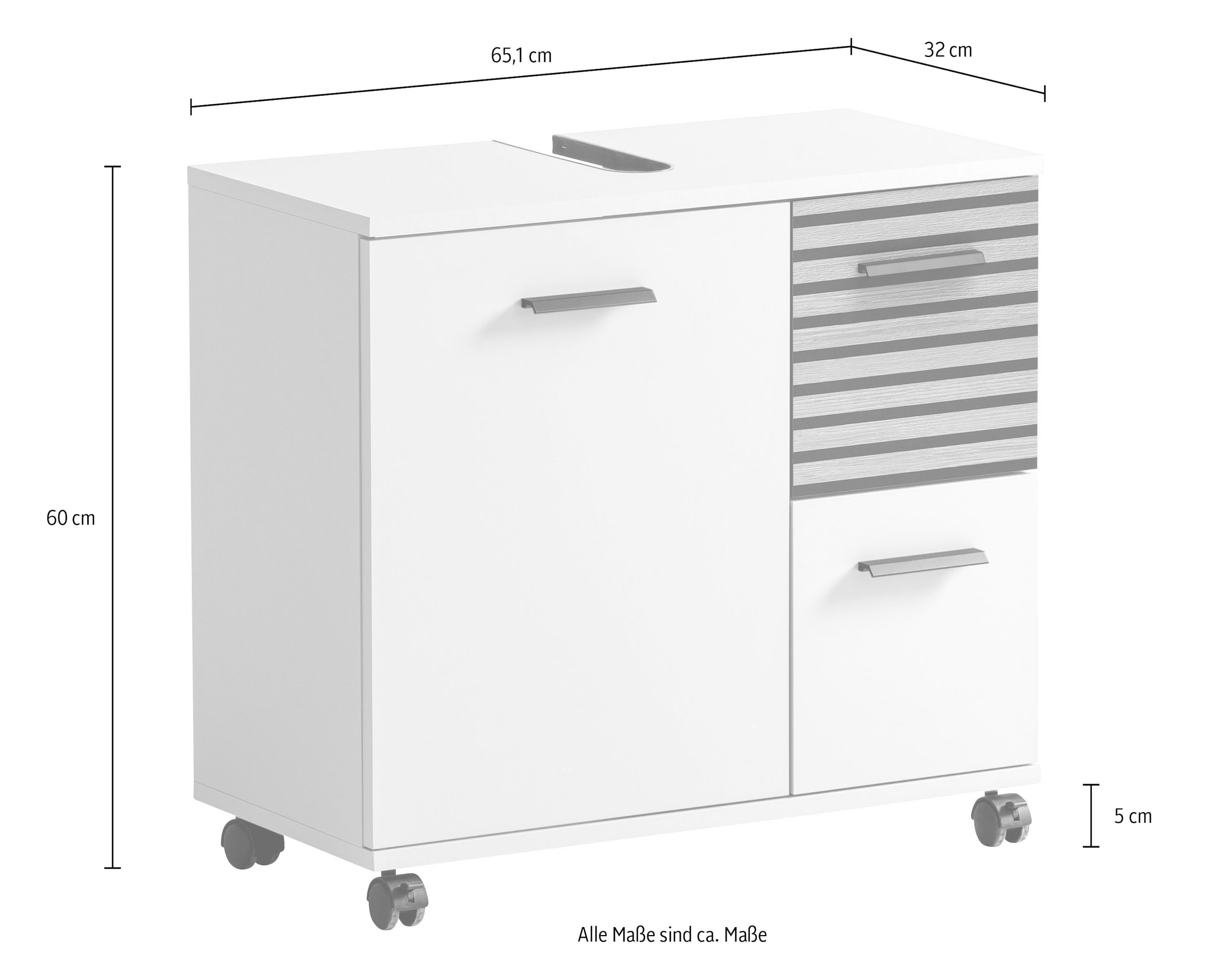 welltime Armoire sous lavabo »Katta, Breite 65 cm« Oberboden mit Siphonausschnitt, Schublade mit Akustikprint