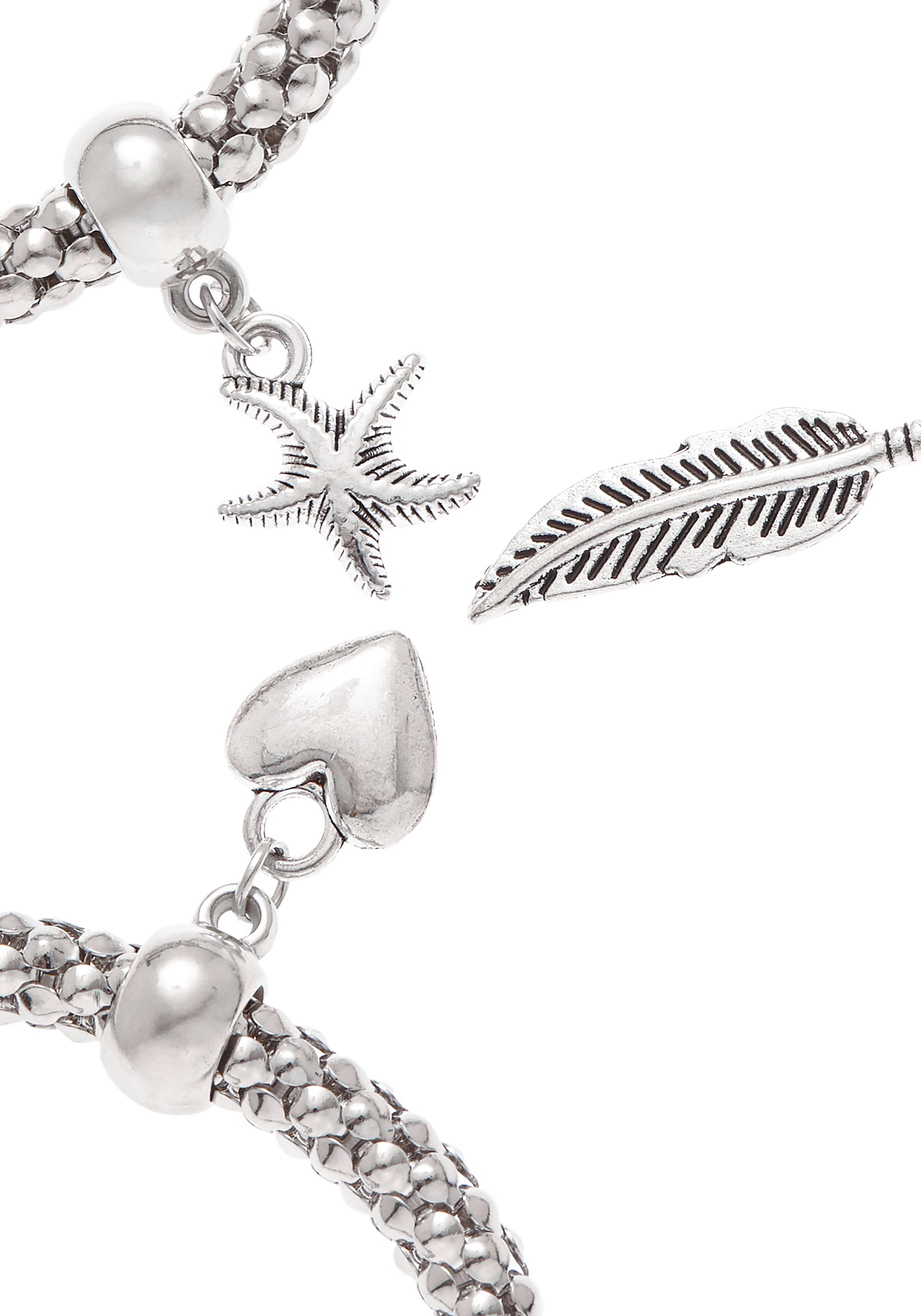 LASCANA Armband Set elastisch, Armbänder mit Anhänger, Herz, Stern, Feder, Armketten Set