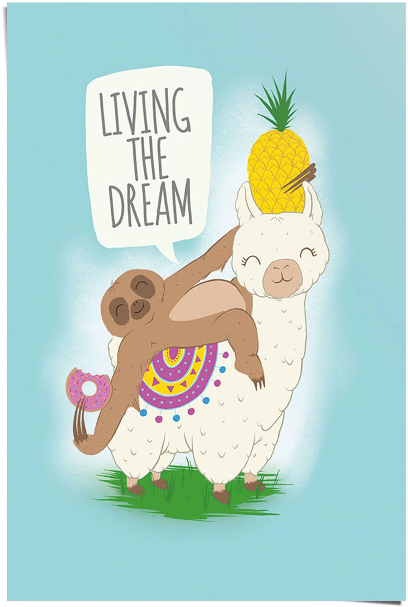 Poster »Living the dream Lama und Faultier«, (1 St.)