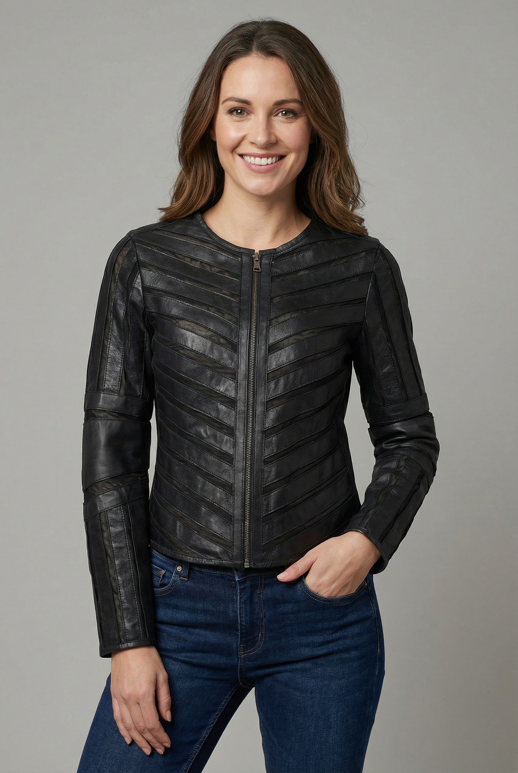 Image of Mauritius Lederjacke "MWSuri" im Materialmix, Mesh-Einsätze