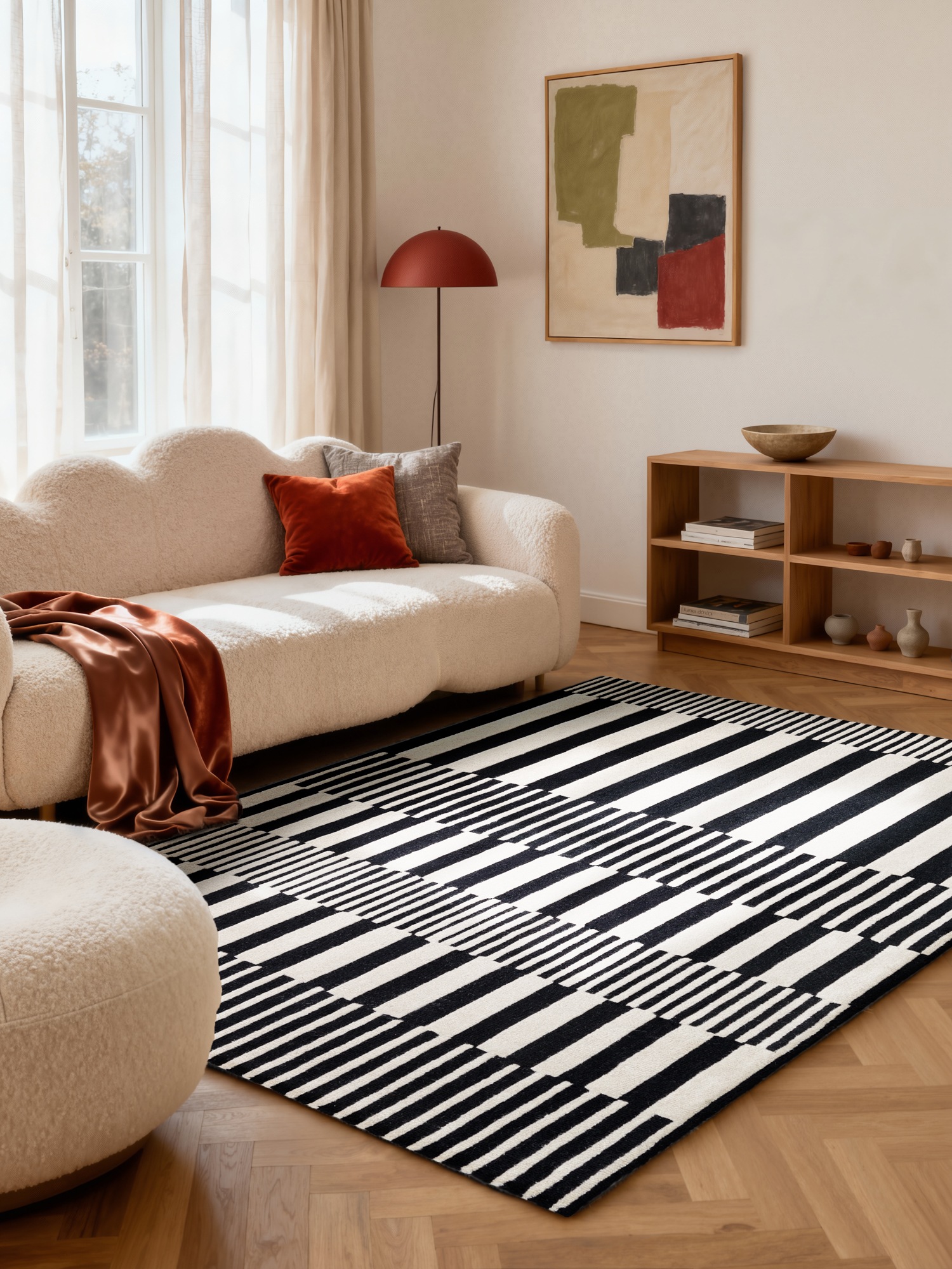 Image of ELLE DECORATION Wollteppich "Pulse" rechteckig 12 mm Höhe Wolle, Natur, Wohnzimmer, schwarz weiss, Modern, Geometrisch, Streifen