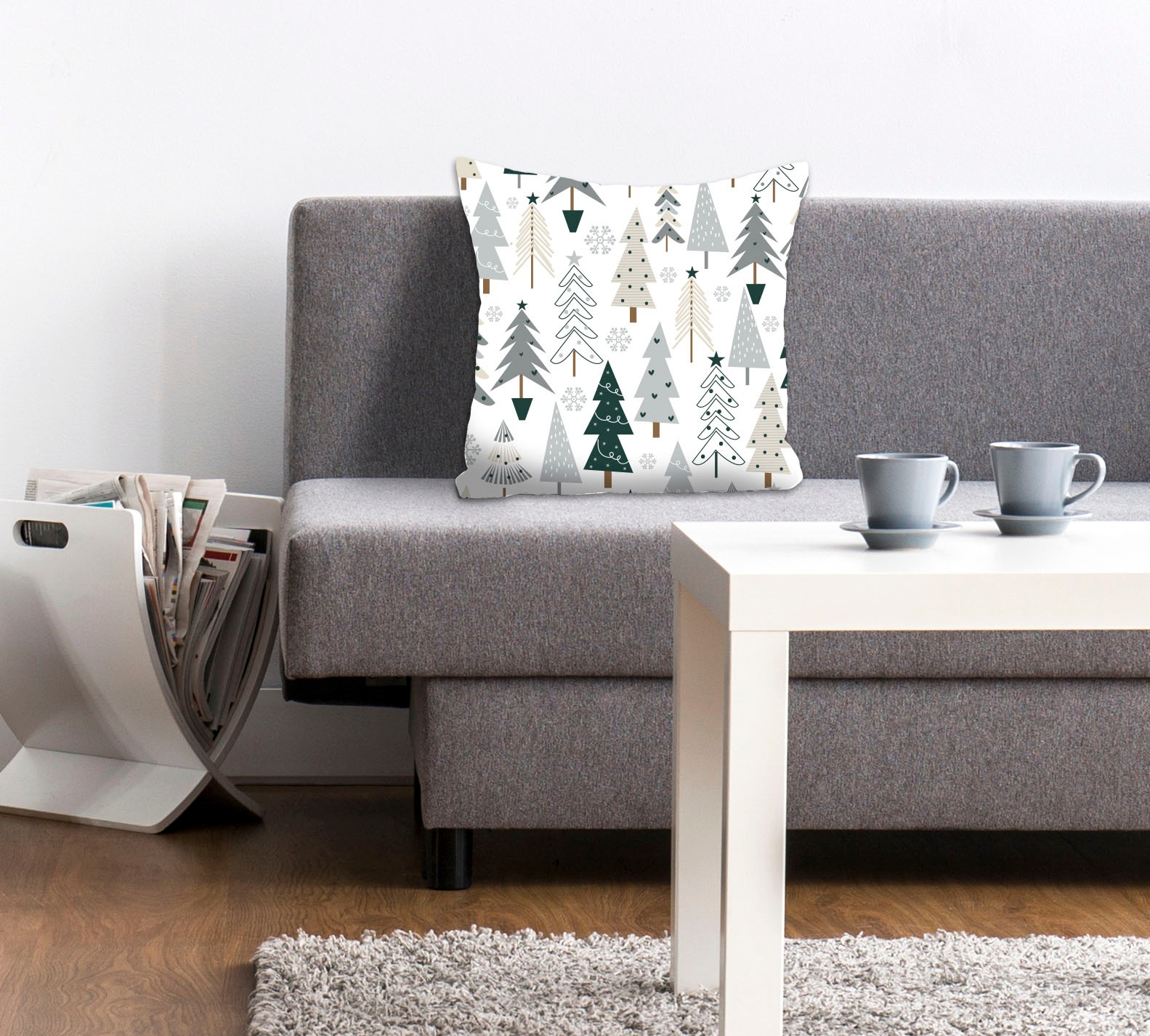 Image of queence Dekokissen "Diddle" Kissenhülle,Weisser Hintergrund,Tannenbäume,Weihnachten,Festlich