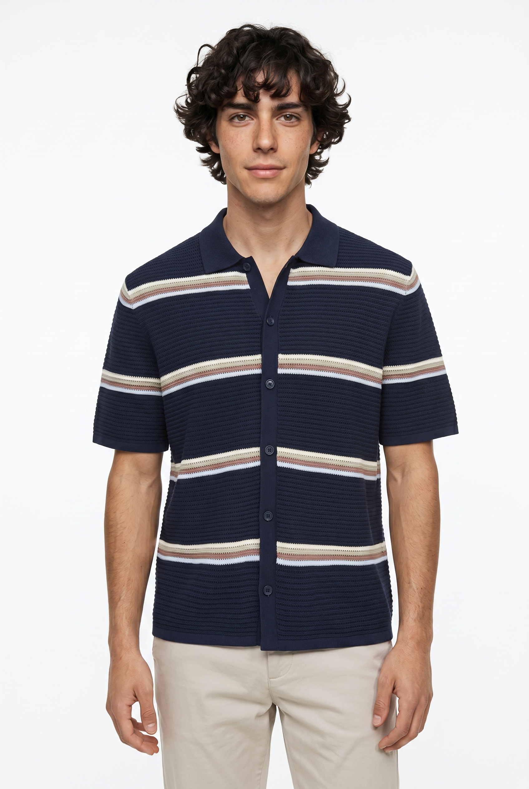 Jack & Jones Chemise à manches courtes »JORMAINE KNIT SS POLO CARDIGAN SN« tricoté, coton, coupe décontractée