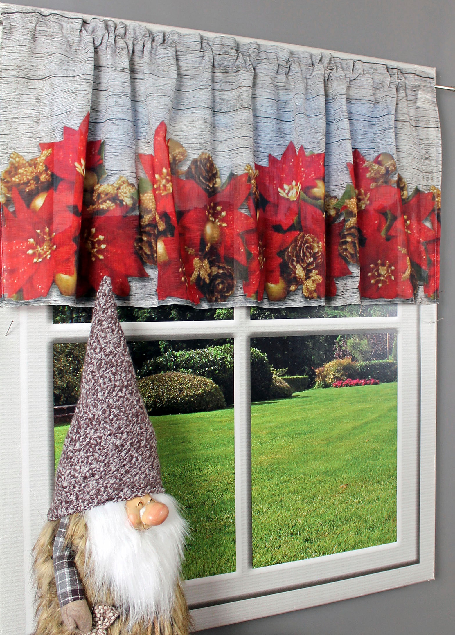 Image of HOSSNER - ART OF HOME DECO Querbehang "Weihnachtsstern" Stangendurchzug 1 Stk. tlg. Hintergrund in Holzoptik