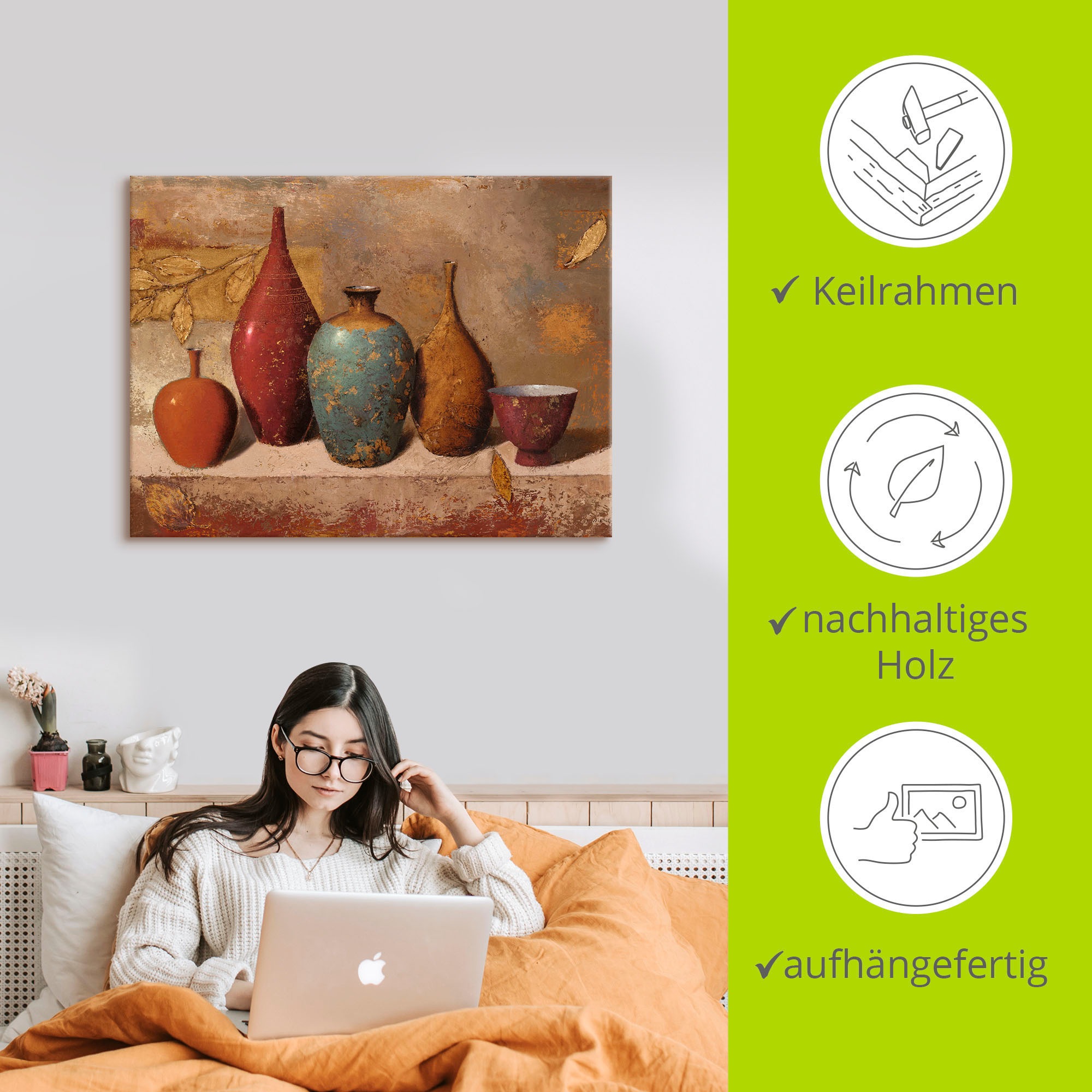 Artland Tableau sur toile »Blätter und Gefässe« 1 cuis tlg. auf Holzrahmen gespannt