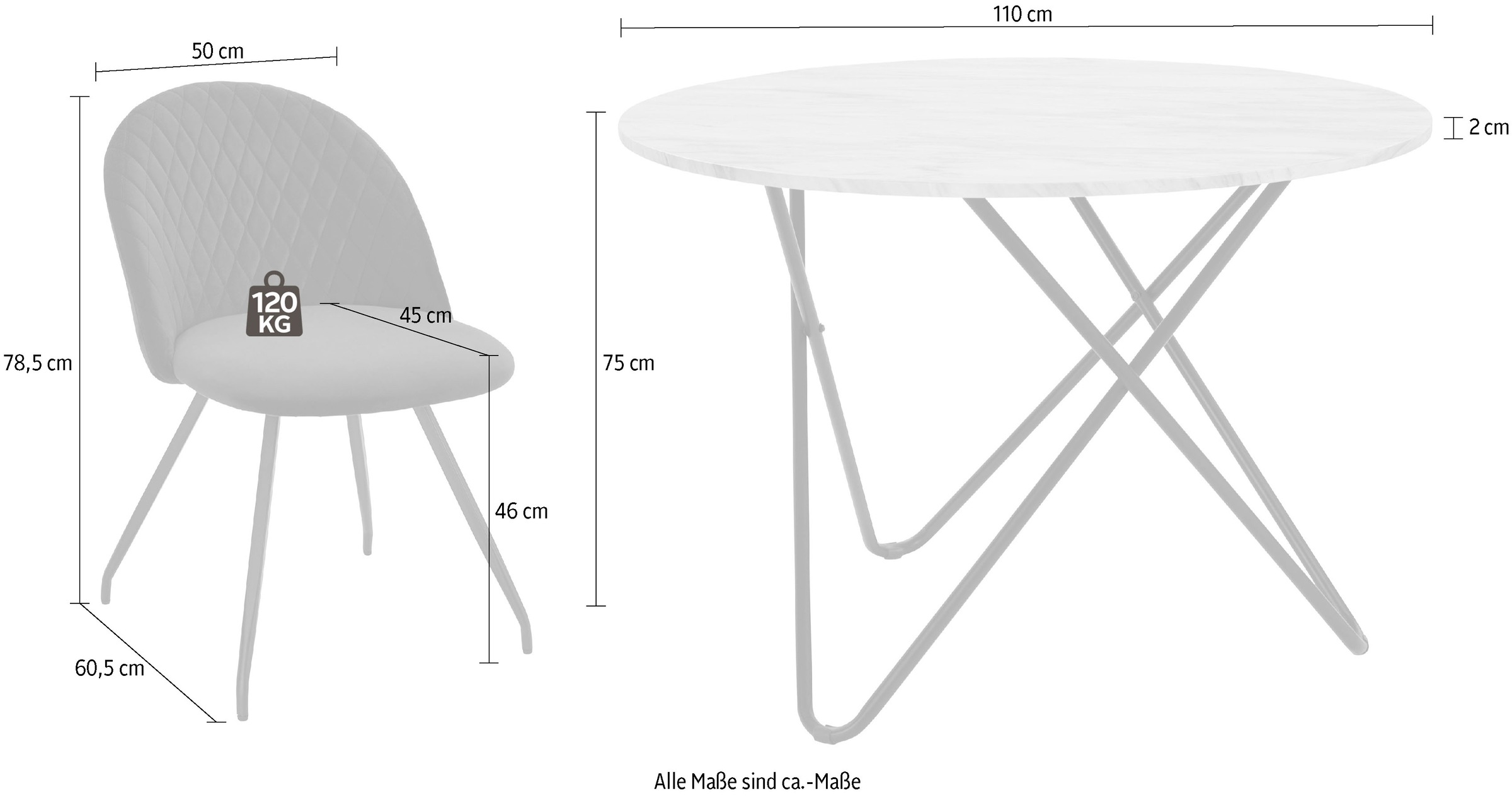 INOSIGN Essgruppe »Emmajonas«, (Set, 5 tlg.), moderner runder Tisch in Marmoroptik