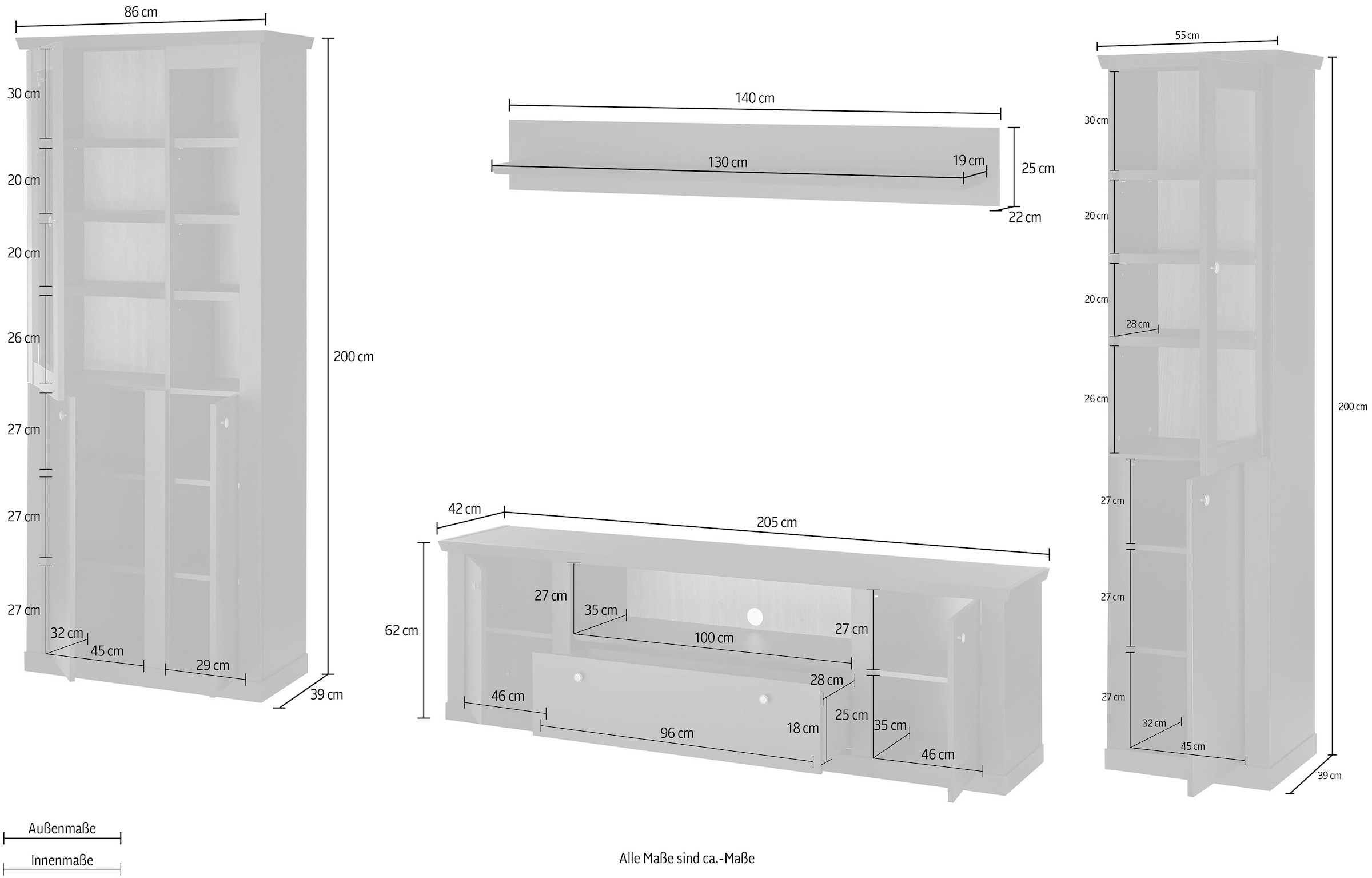 Home affaire Wohnwand »Lincoln, moderne Anbauwand, Komplettset im Landhausstil« Komplett-Set, 4 Stk. tlg.