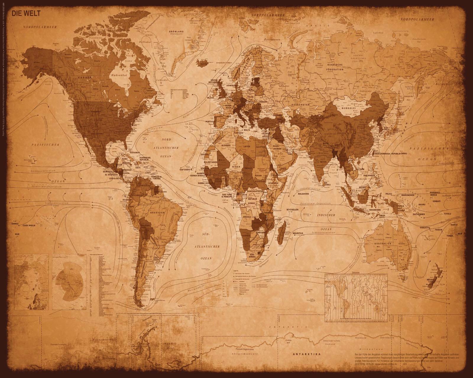 Reinders! Panneau déco »Weltkarte - antik«