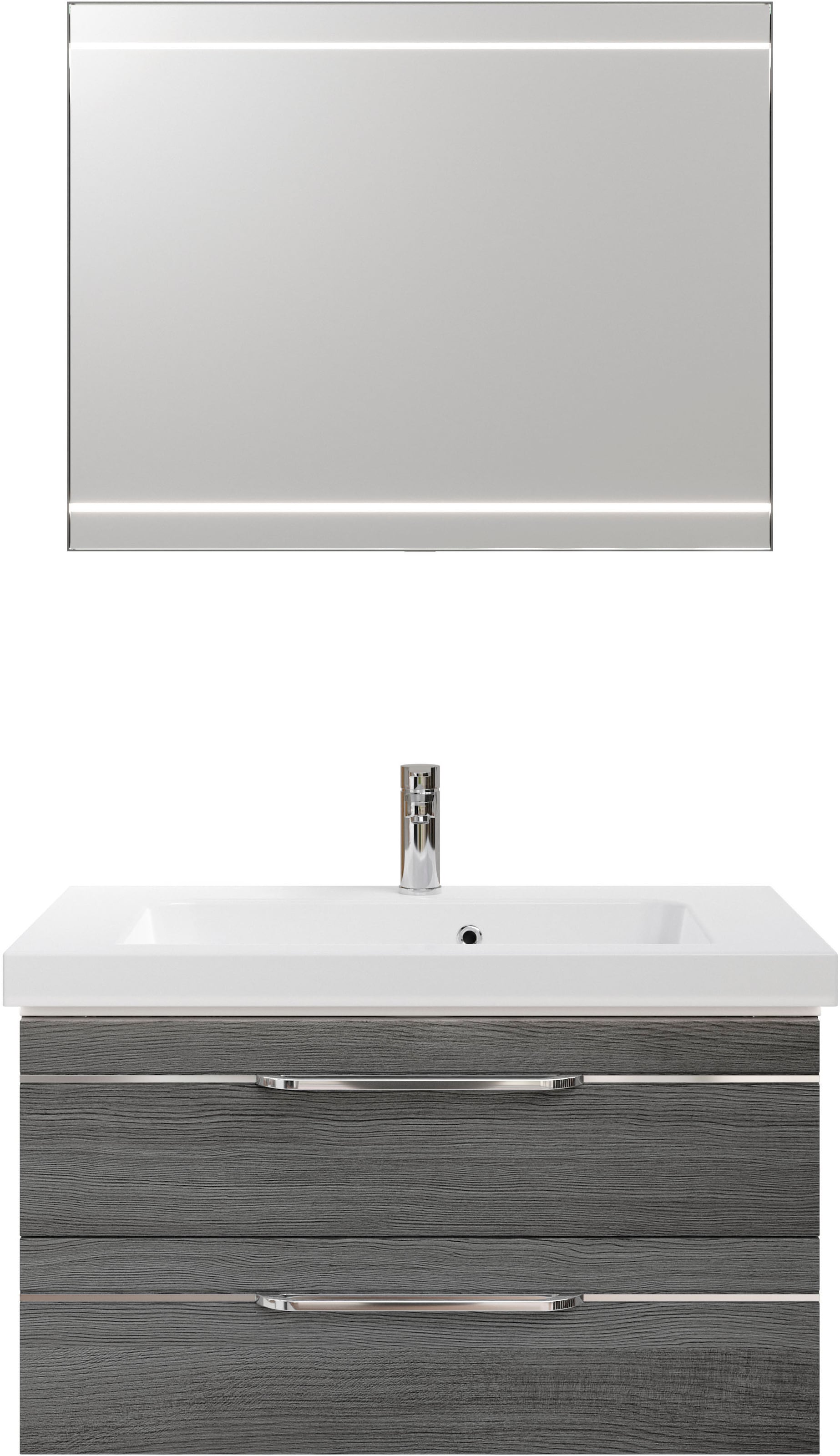 Image of Saphir Badmöbel-Set "Balto 2-teilig Mineralmarmor-Waschtisch mit LED-Spiegel, Waschplatz" 2 Stk. tlg.