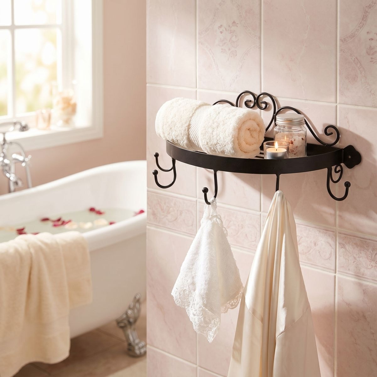 Ambiente Haus Étagère murale »Regal halbrund mit Haken in Schwarz« 1 cuis tlg. solution de rangement pour couloir, cuisine ou salle de bain avec 5 crochets