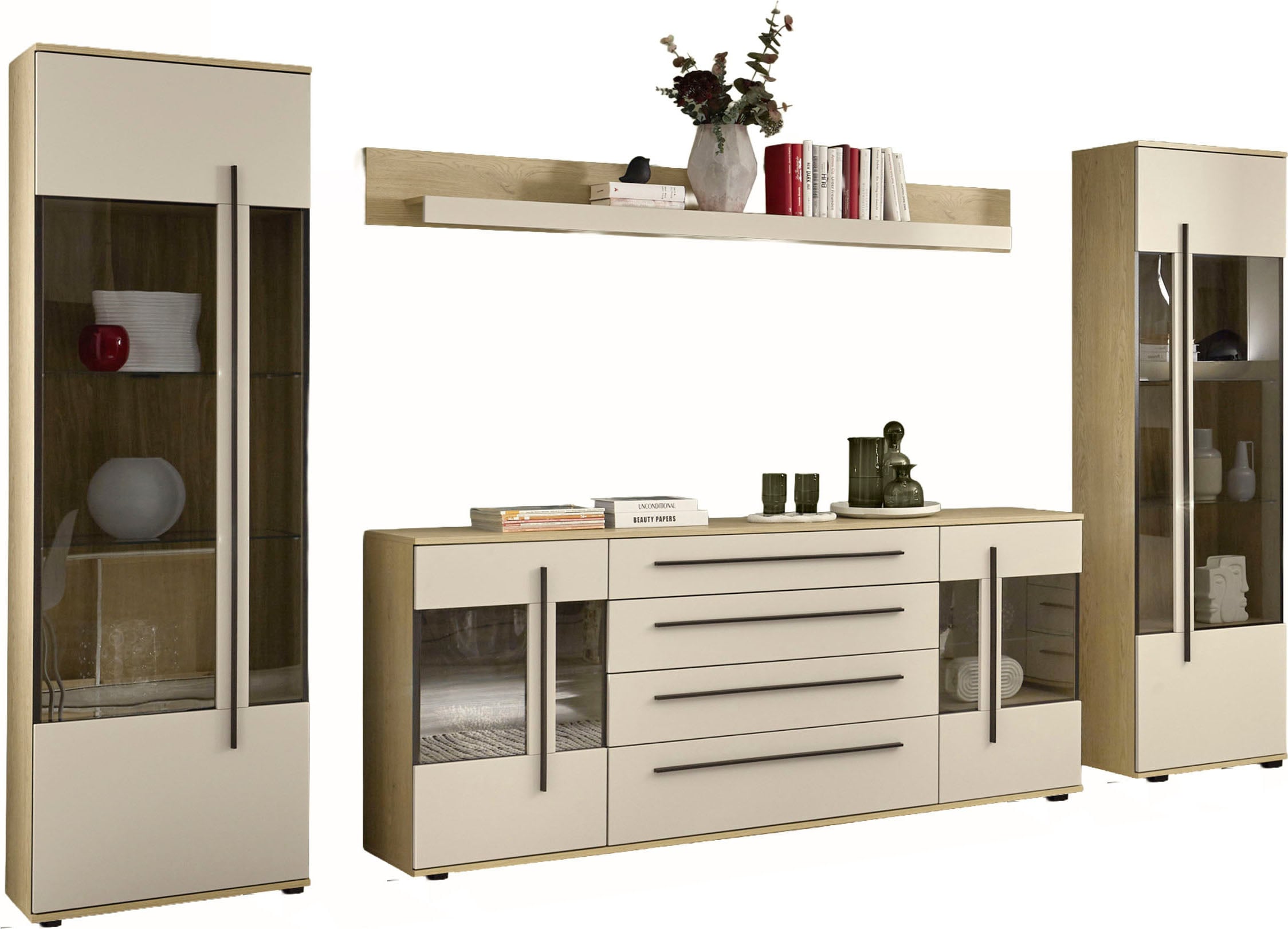 Home affaire Meuble mural »Cantara, Anbauwand, Wohnzimmer-Set, in Eiche Evoke, Weiss oder Kaschmir« Ensemble, 