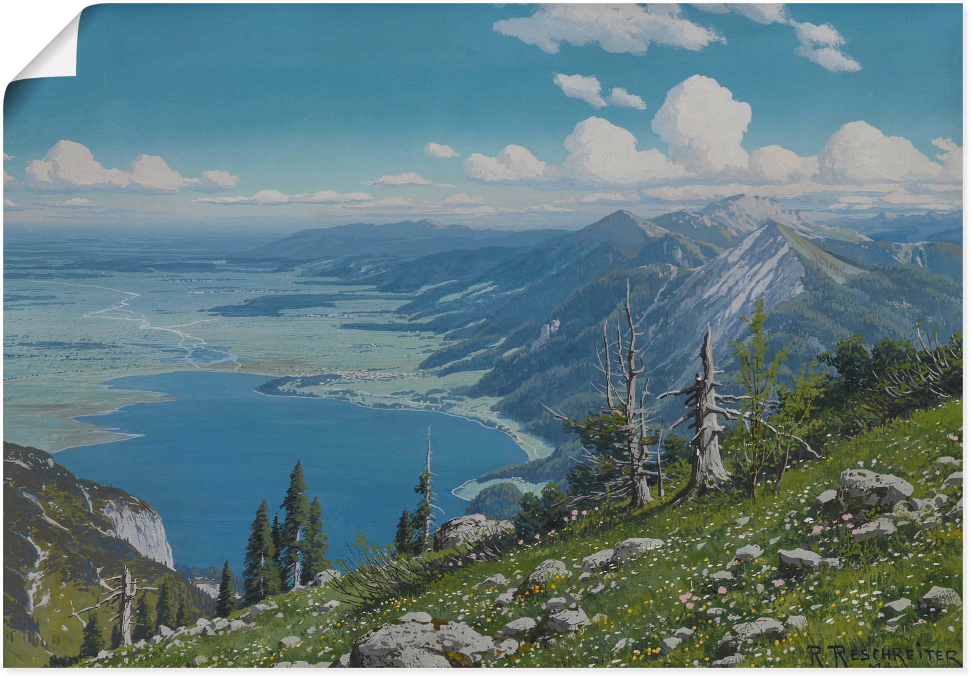 Image of Artland Wandbild »Der Kochelsee vom Herzogstand.«, Berge & Alpenbilder, (1 St.), in vielen Grössen & Produktarten - Alubild / Outdoorbild für den Aussenbereich, Leinwandbild, Poster, Wandaufkleber / Wandtattoo auch für Badezimmer geeignet bei Ackermann Ve