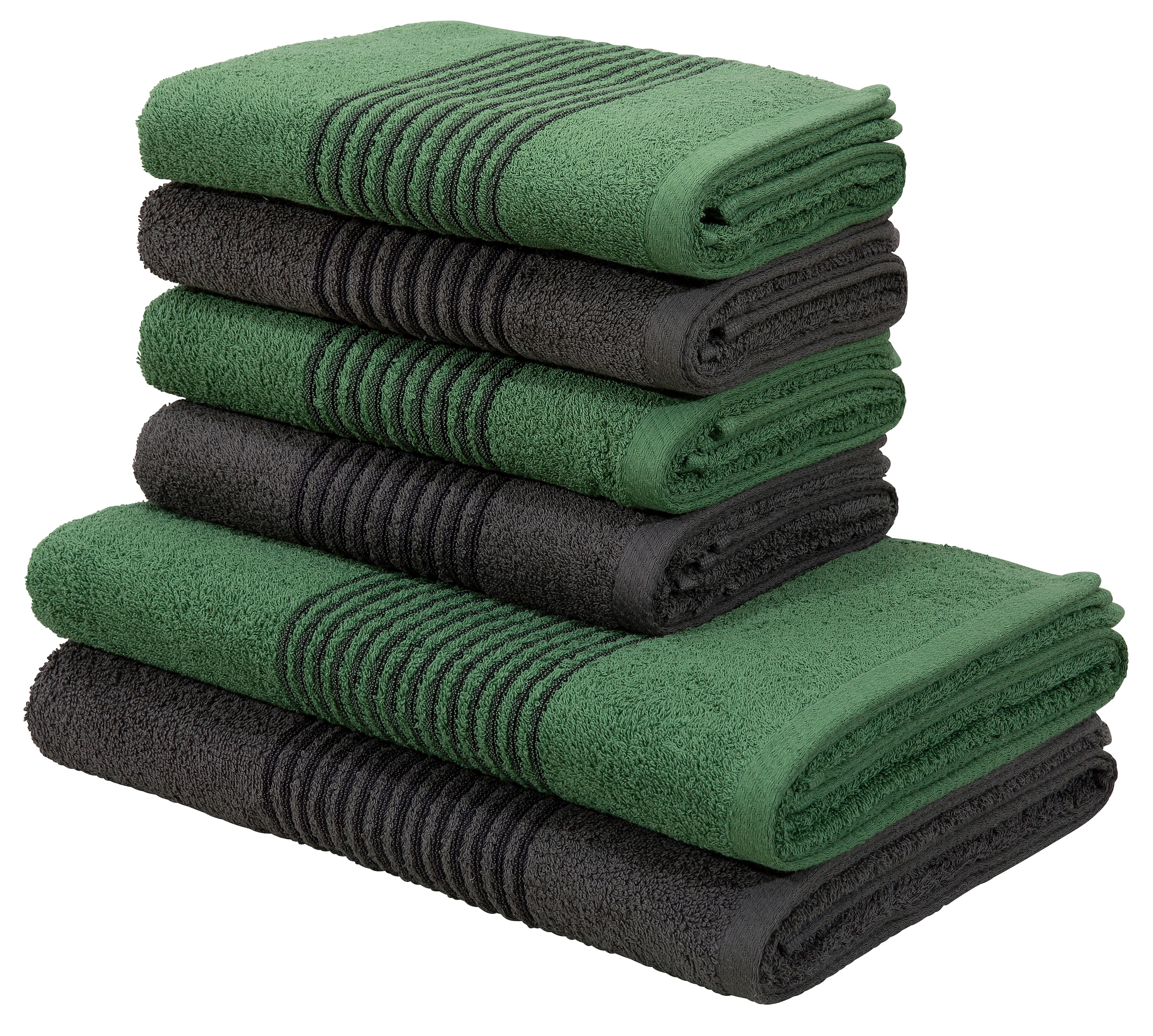 Image of Bruno Banani Handtuch Set "Jassen, Duschtücher, Handtücher" Set 6 Walkfrottee mit gestreifter Bordüre, 6 teiliges Handtücher Set aus 100% Baumwolle