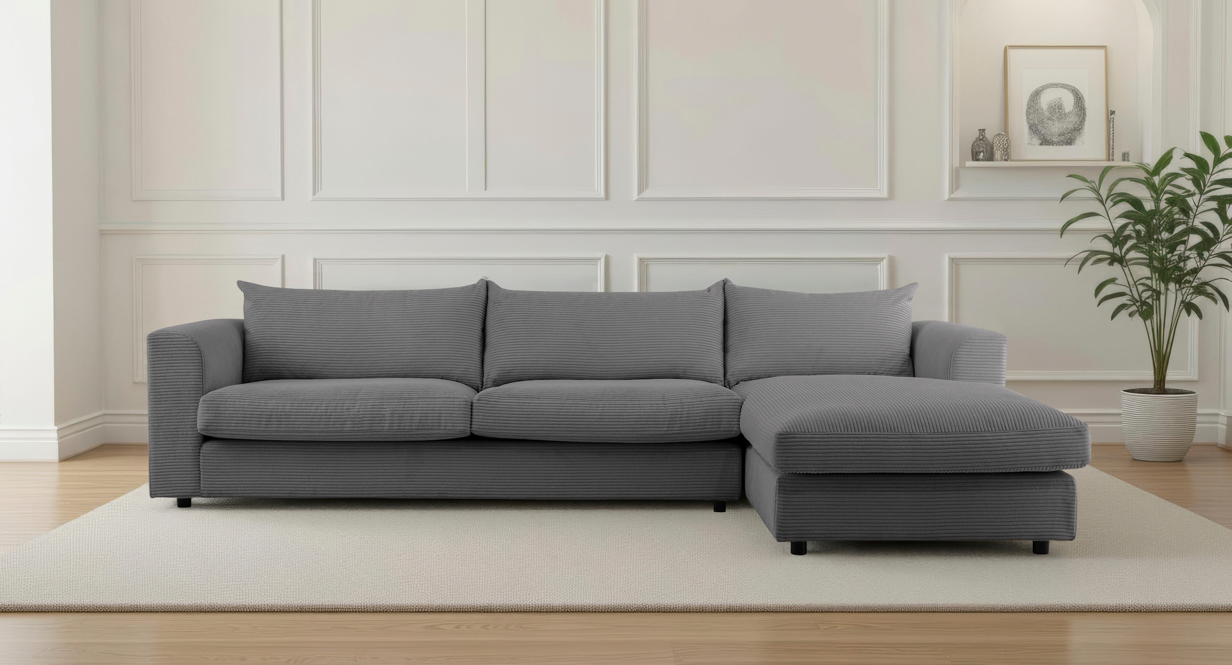 Image of LeGer Home by Lena Gercke Ecksofa "Avelina" Breite 297 cm, in Cord- und Chenille- Stoff, Rückenkissen mit Federn