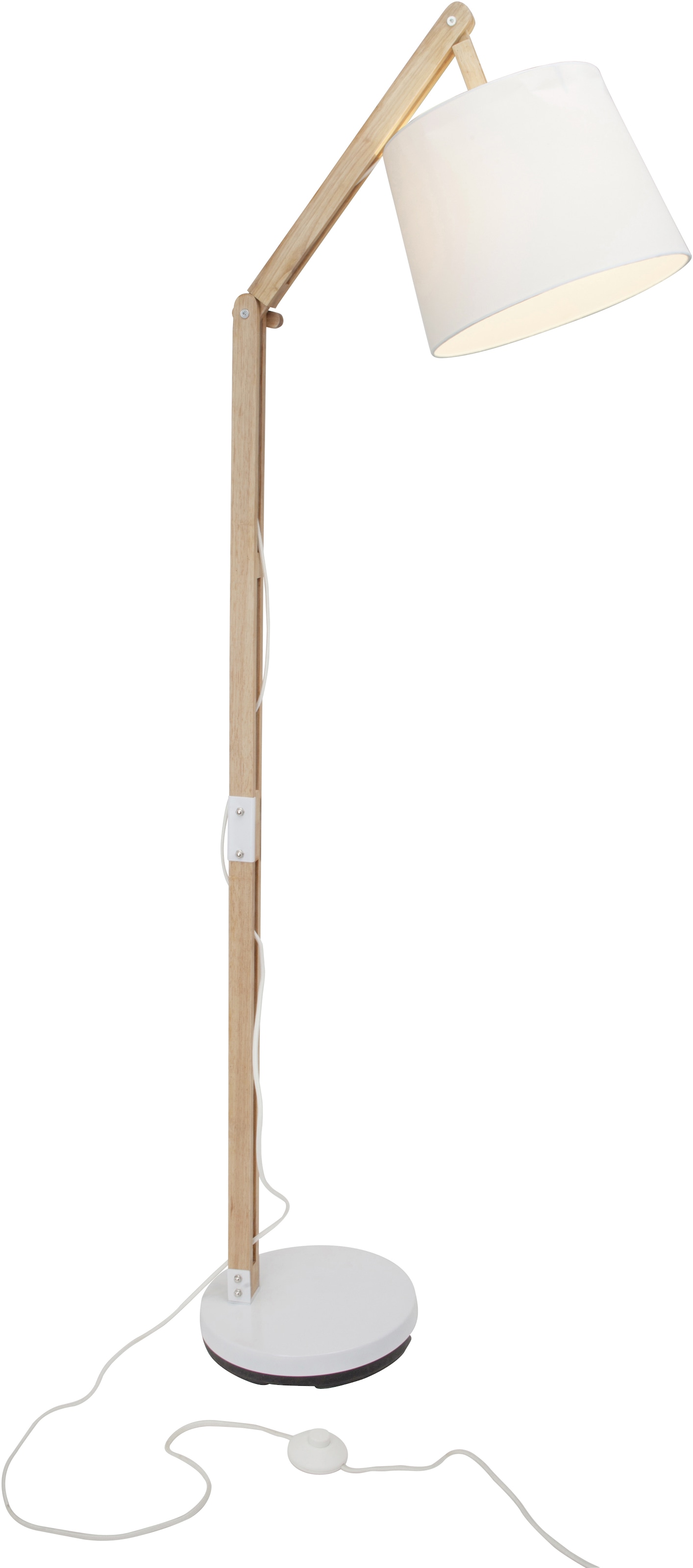 Brilliant Stehlampe »Carlyn«, 1 flammig, Leuchtmittel E27 | ohne Leuchtmittel, 163 cm Höhe, E27 max. 60 W, mit weissem Stoffschirm, Holz/Metall/Textil