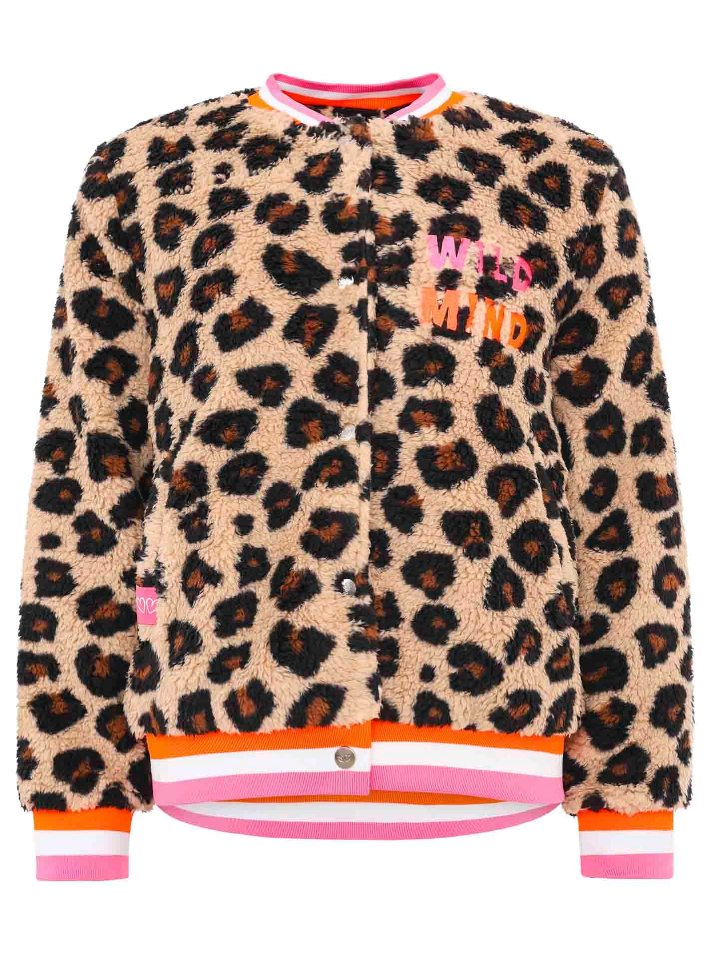 Zwillingsherz Veste bomber »"Wild Mind"« kuscheliges It-Piece, Leomuster, gestreifte Neon-Bündchen, Druckknöpfe