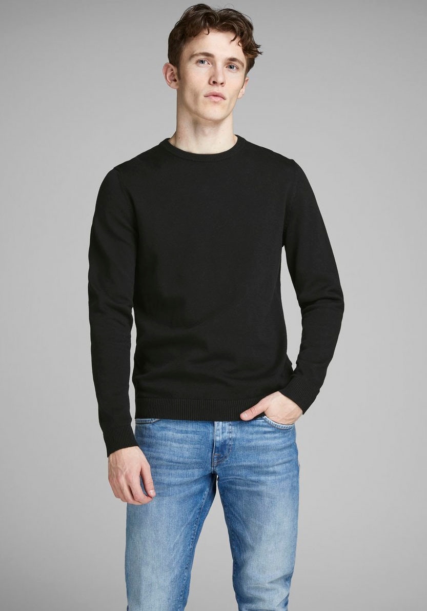Image of Jack & Jones Rundhalspullover "JJEBASIC mit Rundhals, ideal für Job und Freizeit" unifarben, modisch, slim fit, Baumwolle, Rundhals