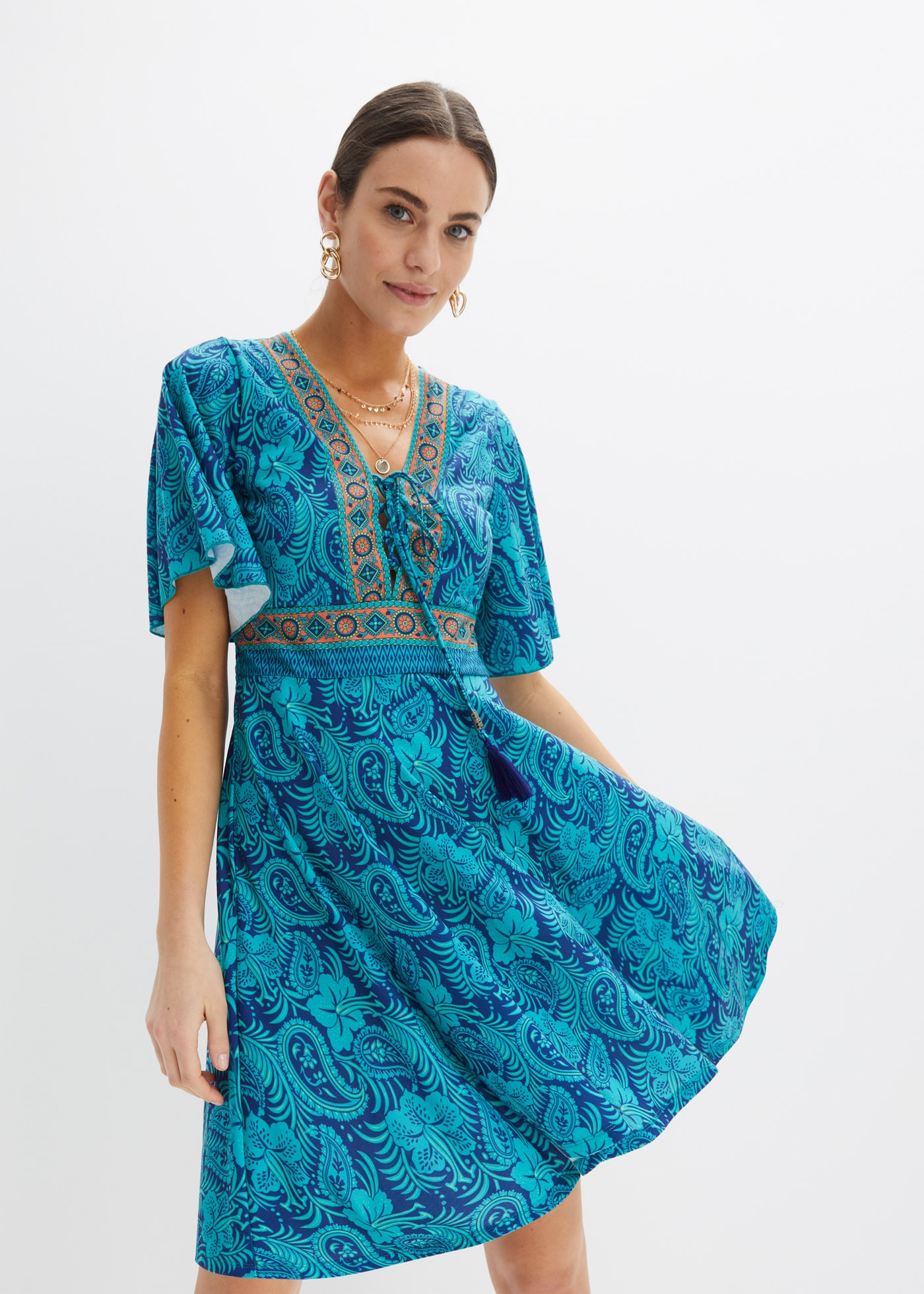 Image of bonprix Jerseykleid ausgestellte Passform, Kurzarm, mit Schnürung und Bindeband