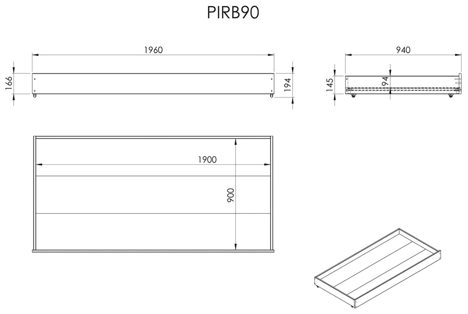 Vipack Massivholzbett »Pino, universell einsetzbar, gradliniges Design, Made in Europe« B/H/Tca. 211x84,4x 97,5cm, Liegefläche 90/200 cm, mit 1 Bettschublade,  inkl. Rolllattenrost, Kiefer massiv, in Natur oder Weiss lackiert
