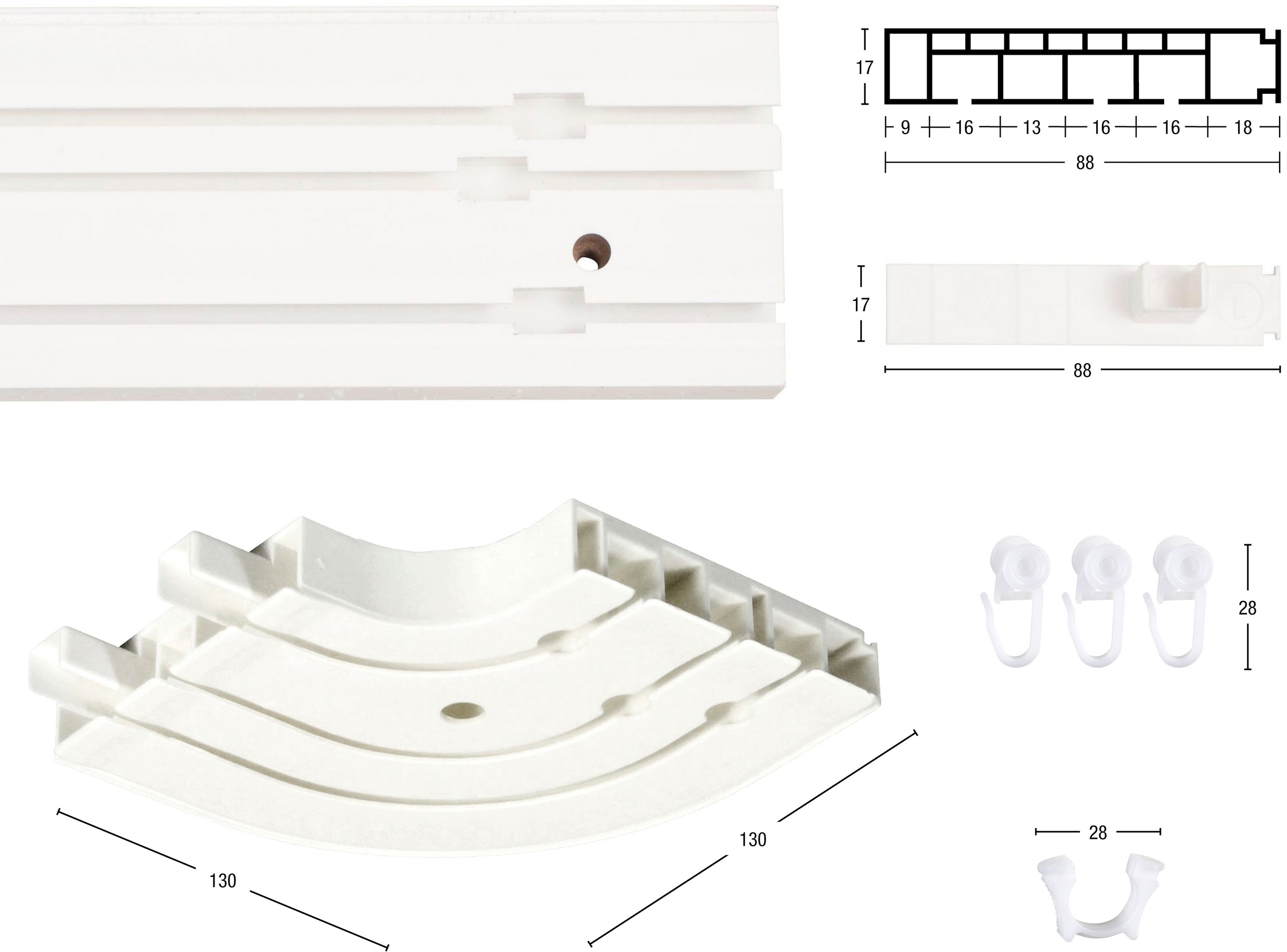 Image of GARESA Gardinenschiene »Kunststoffschiene CREDO«, 3 läufig-läufig, Wunschmasslänge, seitlich mit Rundbögen (kein Spalt zwischen Vorhang und Wand!), einfache Montage bei Ackermann Versand Schweiz