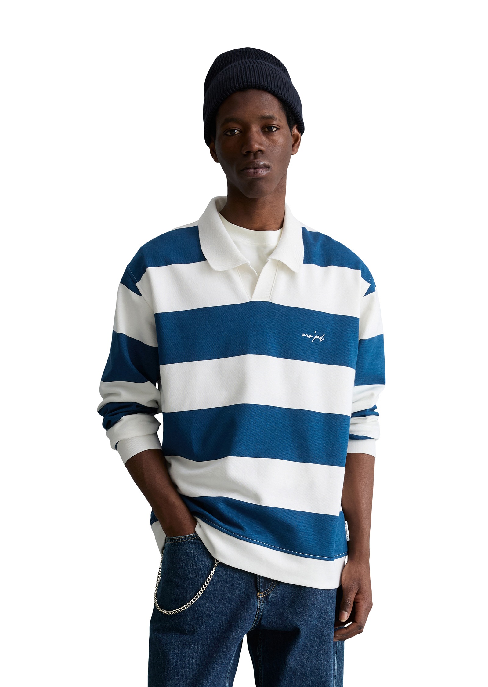Image of Marc OPolo DENIM Sweatshirt "mit Polokragen", relaxed fit mit gedrucktem Streifenmuster