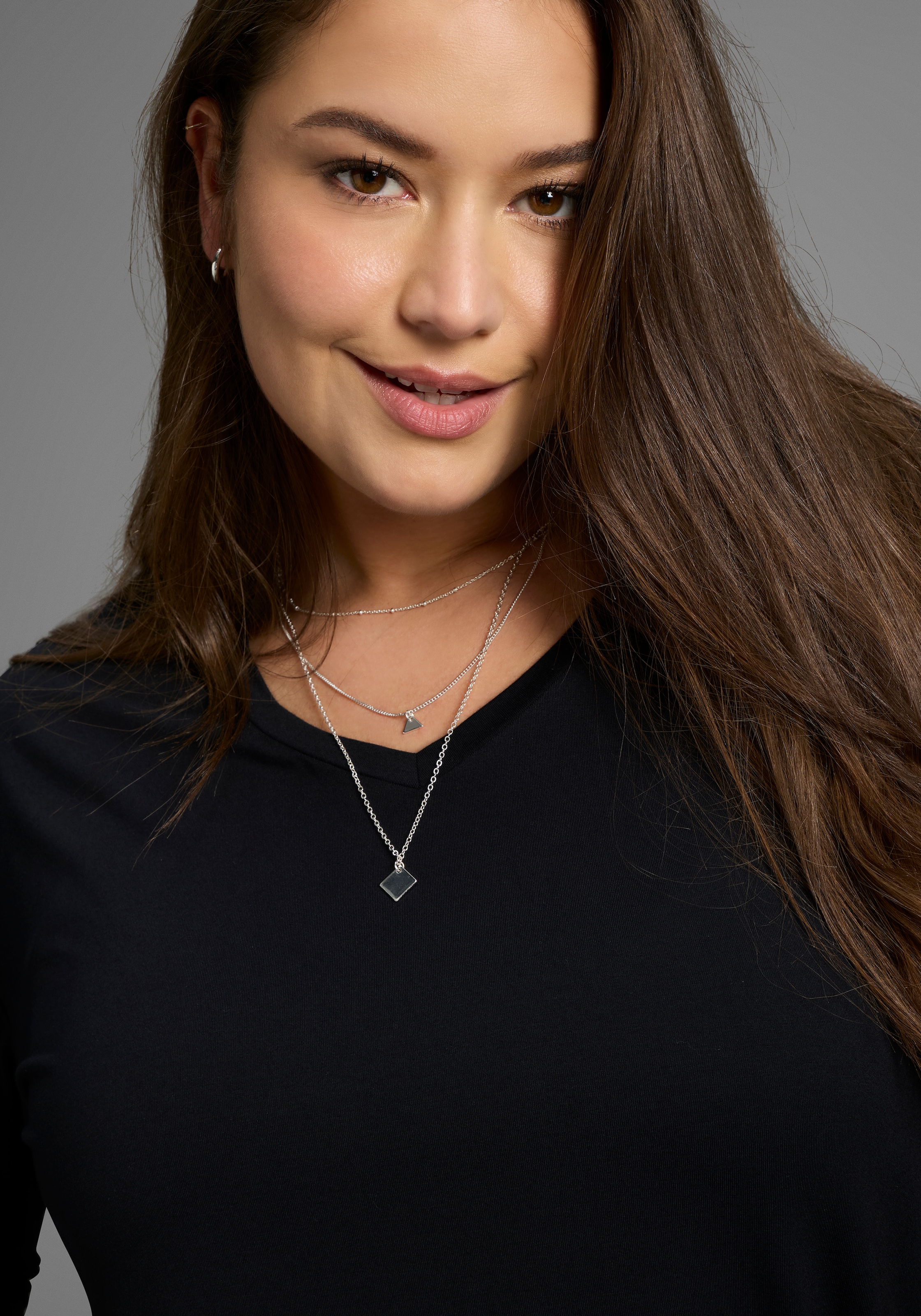 Laura Scott CURVE 3/4-Arm-Shirt, mit V-Ausschnitt und lockerer Passform – GROSSE GRÖSSEN