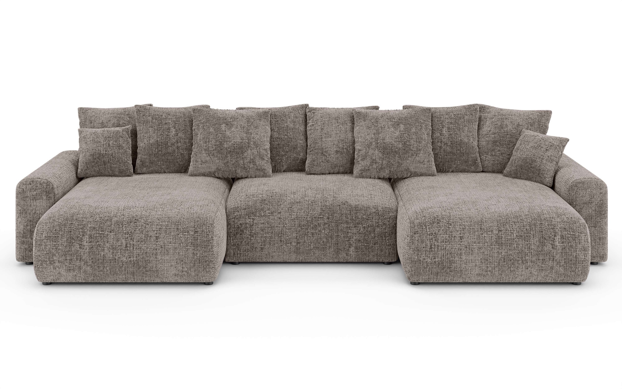 Home affaire Wohnlandschaft »LAKESIDE mit Bettfunktion und Bettkasten, Masse B/T/H: 332,5/142/84 cm«, U‑Form mit vielen Kissen und Wellenunterfederung