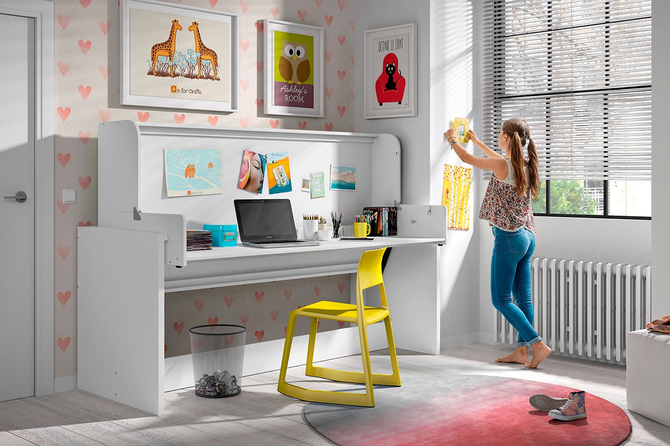 Vipack Einzelbett »Denver 90/200, die 2 in 1 Lösung für das Kinderzimmer, viel Funktion« B/H/T ca. 216,5x146,5x109,5cm, Dekor weiss, schwenkbar zum Schreibtisch,  mit grosser Schreibplatte, ideal für kleine Räume