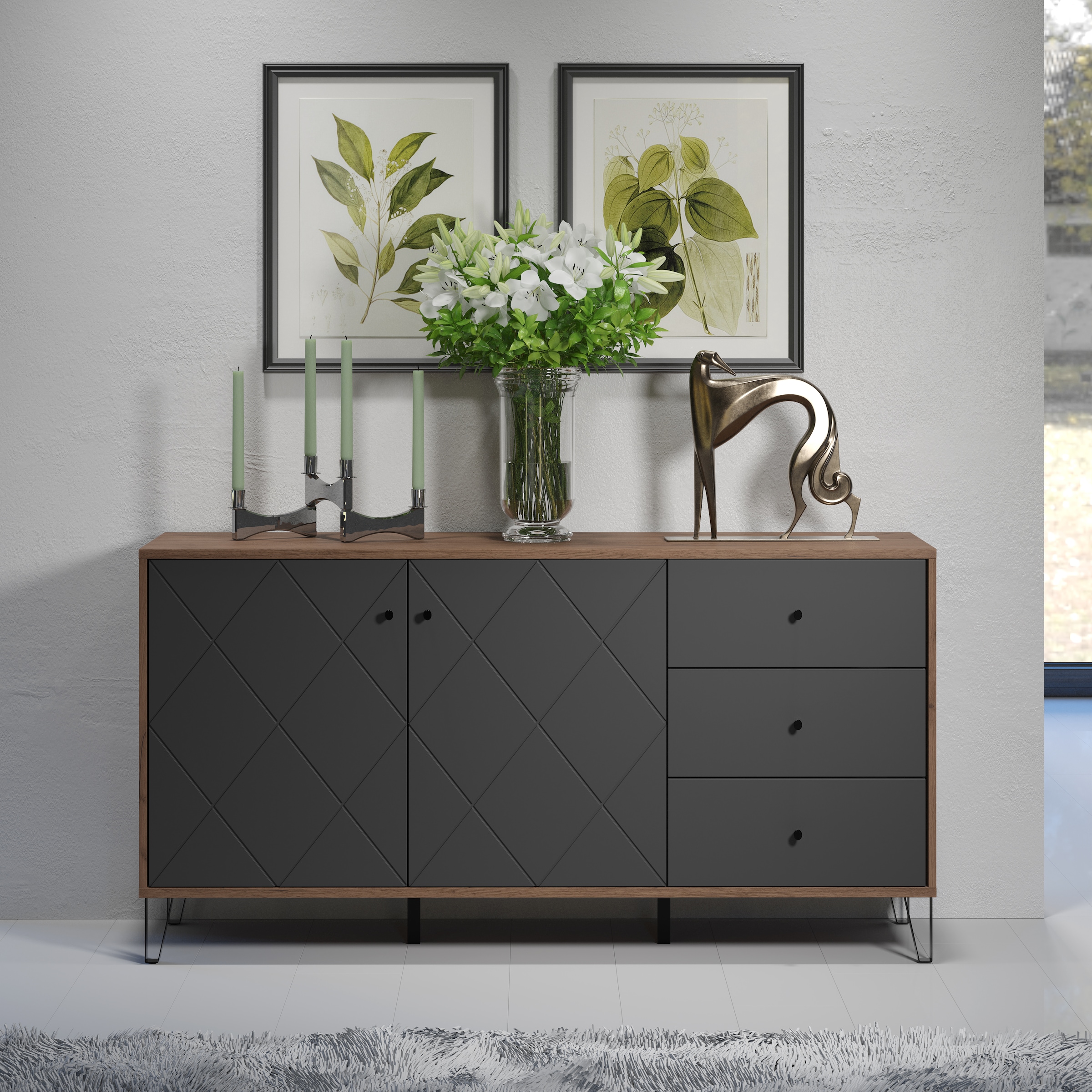 Places of Style Sideboard »Molveno«, (1 St.), aussergewöhnliches Design mit strukturierten Fronten, Soft-Close