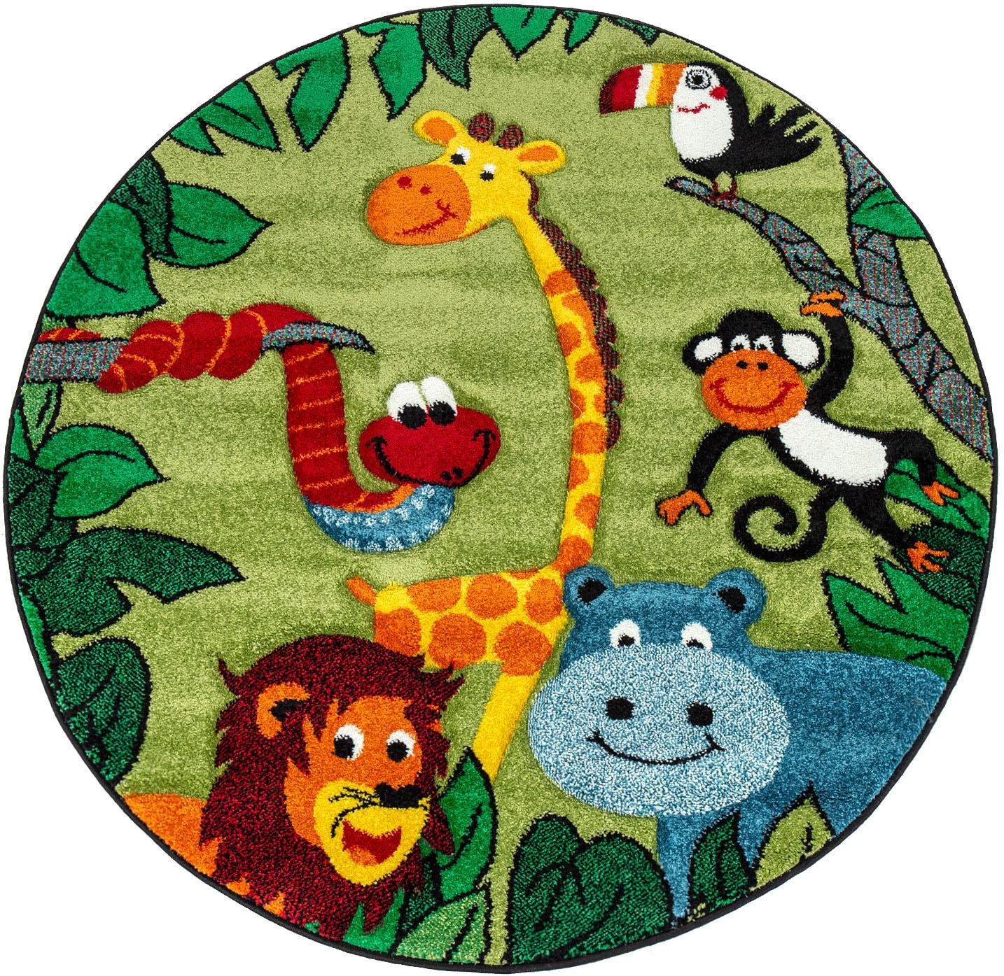 Image of Paco Home Kinderteppich »Diamond 638«, rund, 18 mm Höhe, Kurzflor, 3D-Design, Motiv Dschungel Tiere, Kinderzimmer bei Ackermann Versand Schweiz