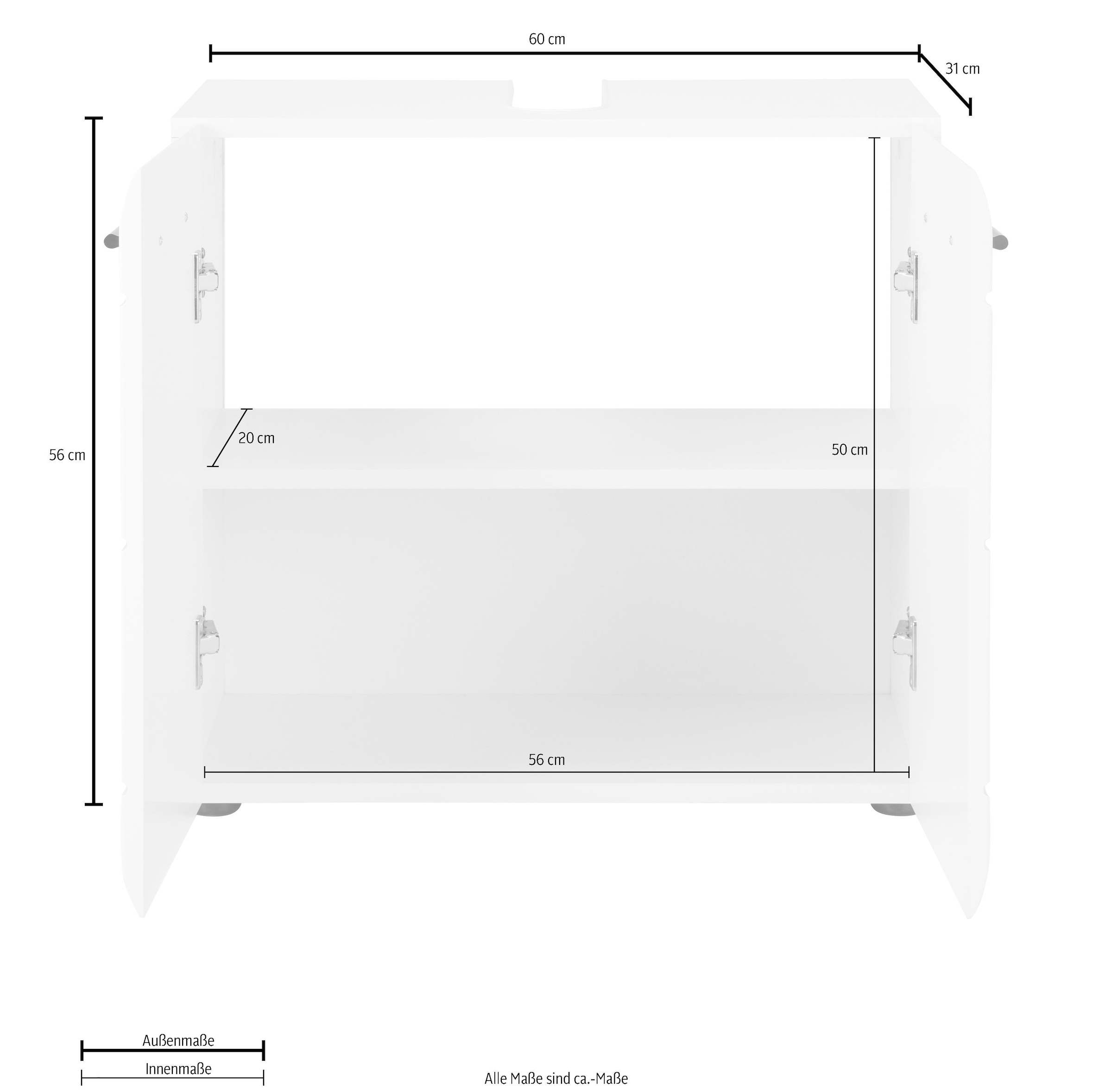 welltime Waschbeckenunterschrank »Sovana« Waschtisch mit verstellbarem Fach - Masse (B/T/H) 60/31/56 cm
