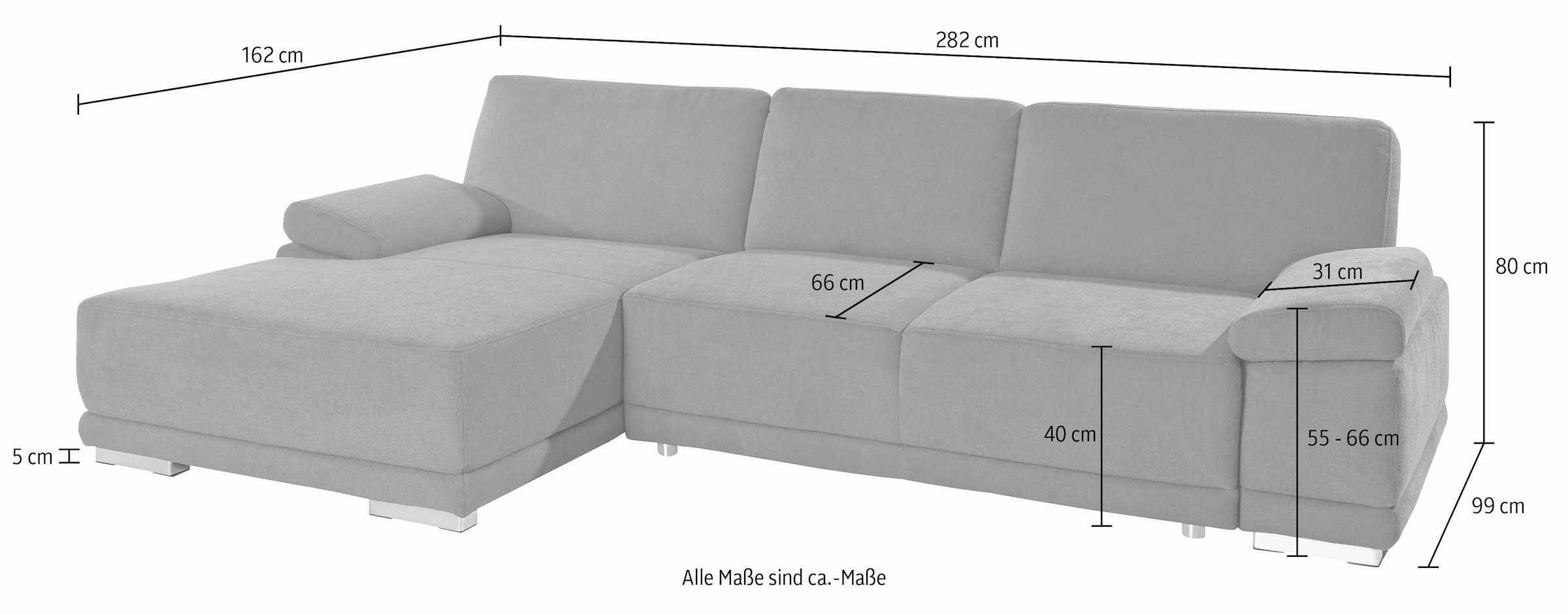 sit&more Ecksofa »Coria L-Form«, mit XL-Recamiere, wahlweise mit Bettfunktion