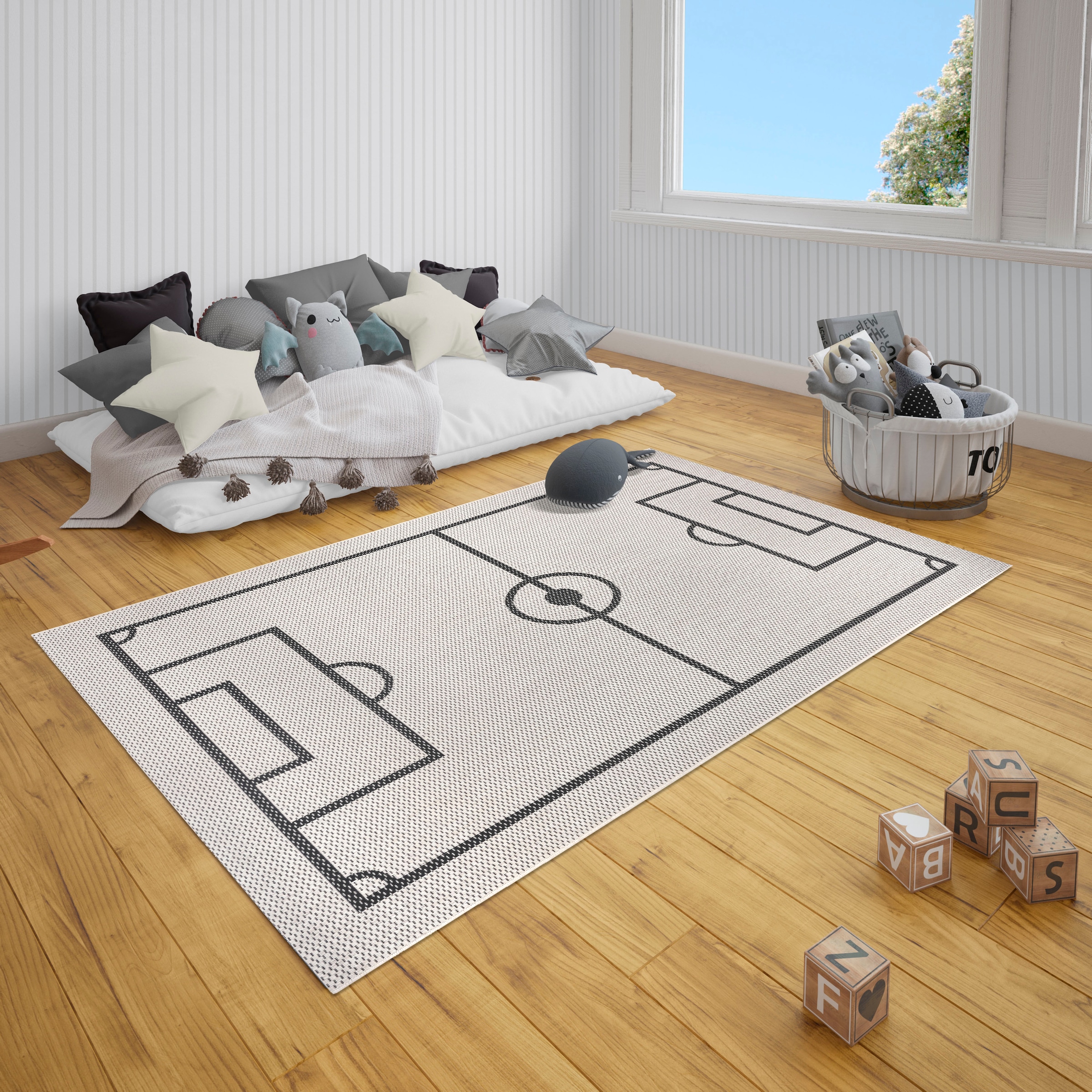 Lüttenhütt Kinderteppich »Fussballfeld«, rechteckig, 3 mm Höhe, Fussball, Spielunterlage, Flachgewebe, strapazierfähig, pflegeleicht