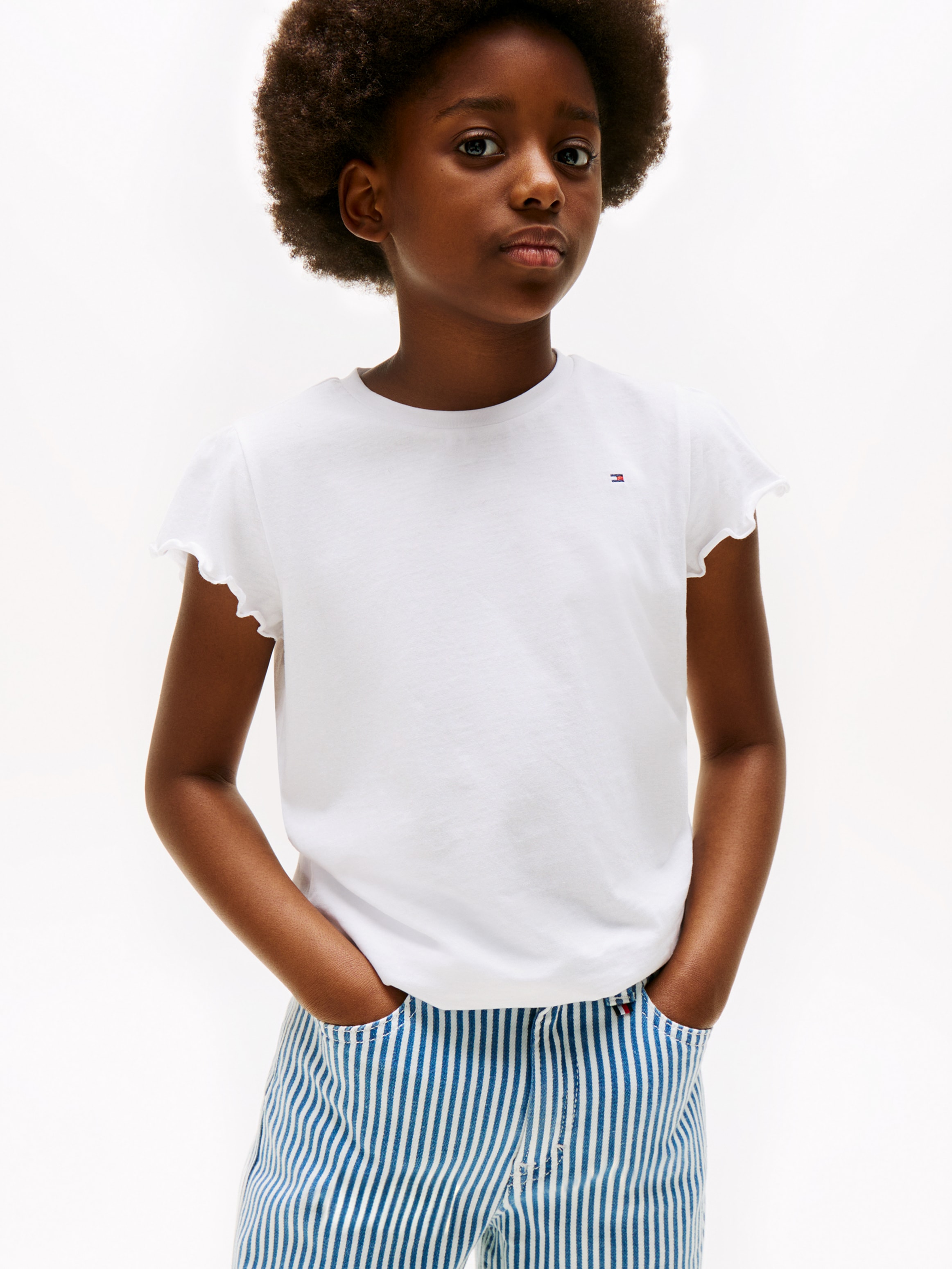 Tommy Hilfiger T-Shirt »ESSENTIAL RUFFLE SLEEVE TOP« mit gewelltem Ärmelabschluss