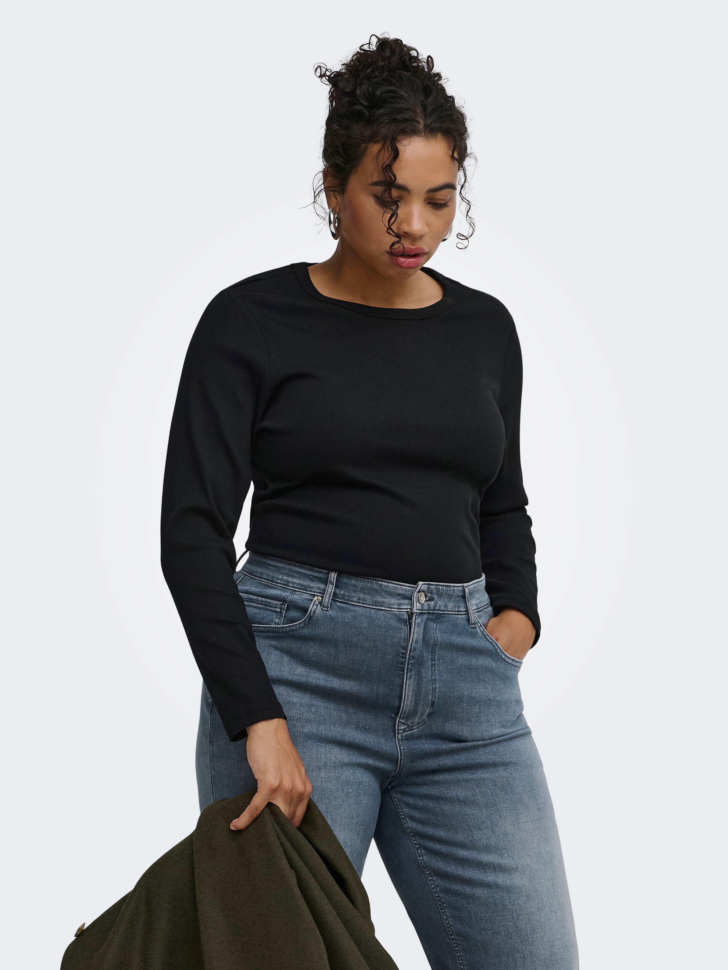 Image of ONLY CARMAKOMA Langarmshirt "CARVAL L/S O-NECK TOP JRS NOOS" Baumwollmischung, regular fit