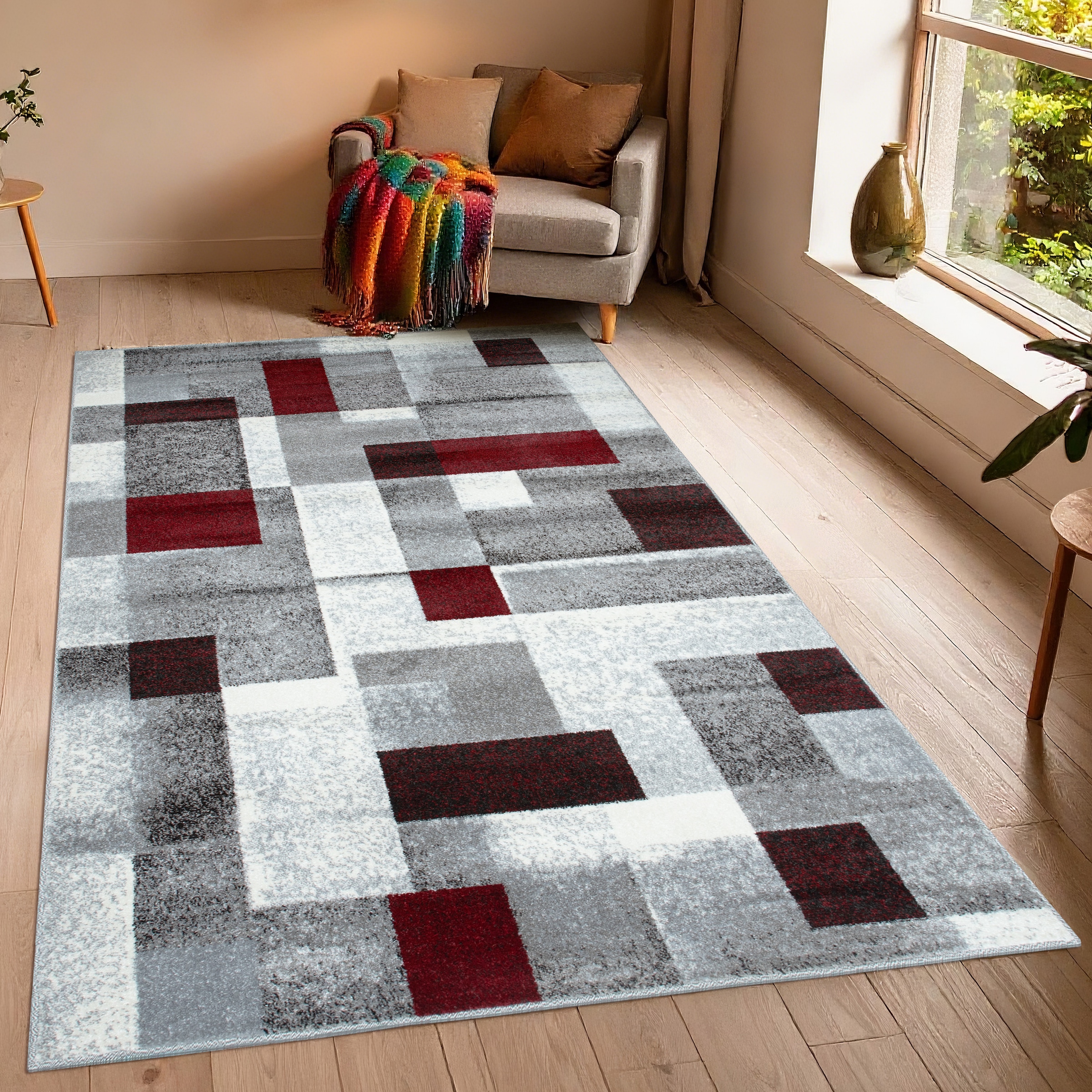 GOODproduct Tapis »Corine« Rectangulaire 9 mm Höhe Avec poil particulièrement doux, poil ras, design moderne à carreaux,
