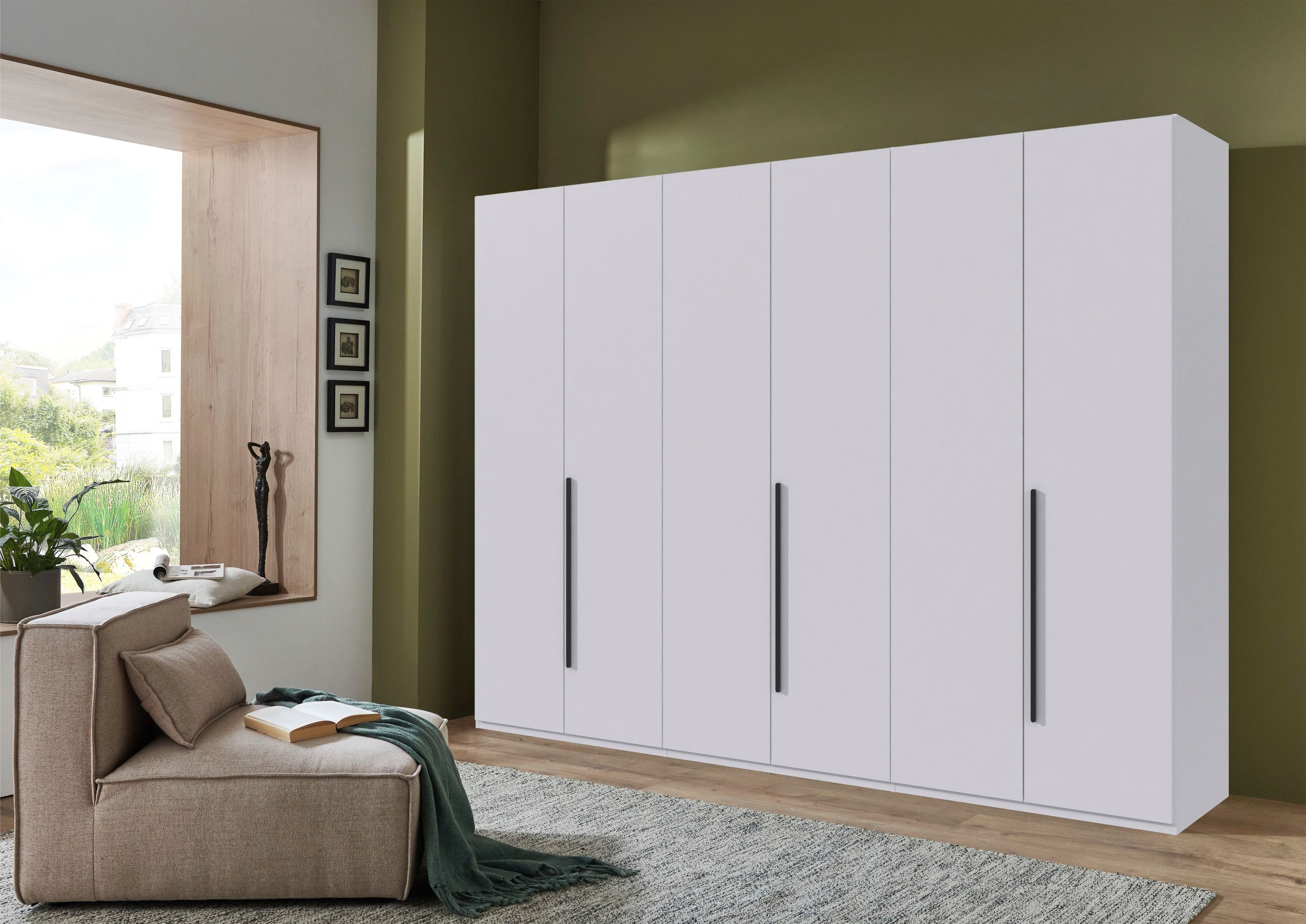 Armoire WIMEX LONDON 270 cm 6 portes battantes 3 tiroirs Blanc poignées graphite