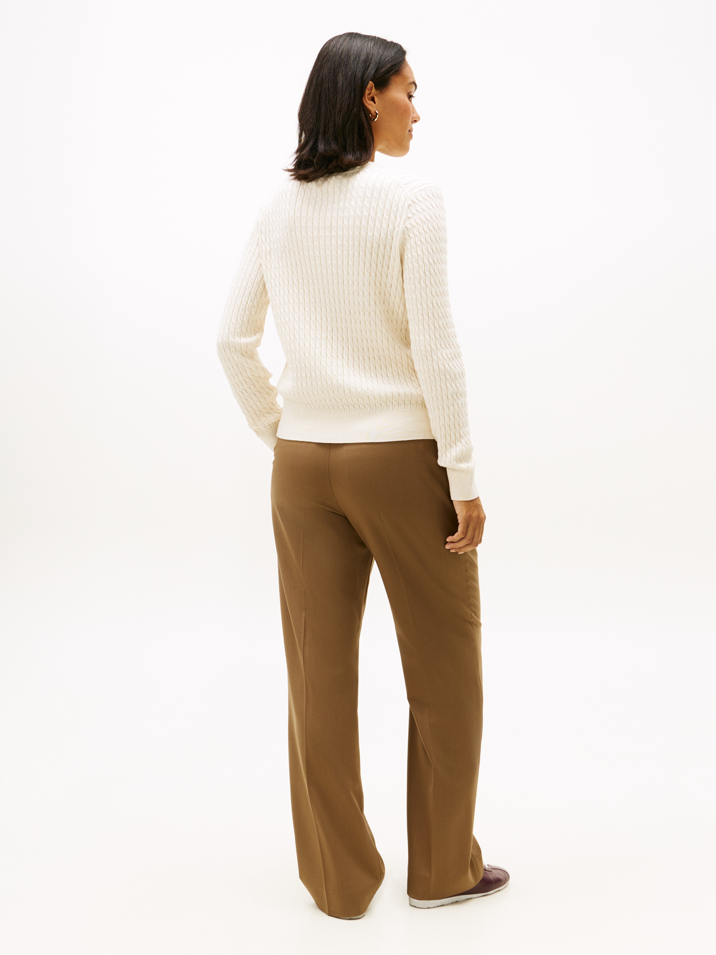 Tommy Hilfiger Pull col V »CO CABLE V-NK LS SWT« mit Zopfmuster, Logostickerei