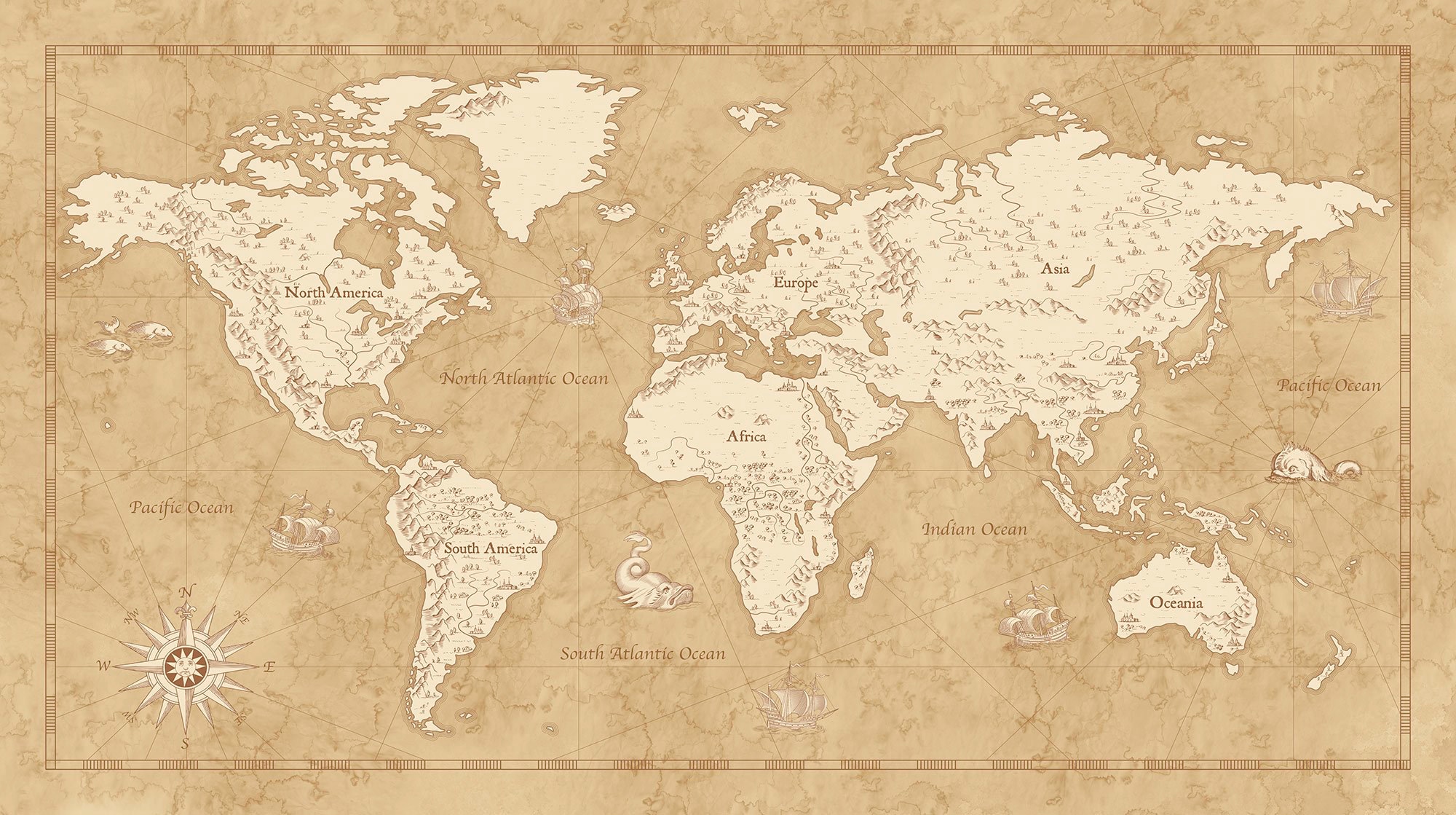 Image of Komar Vliestapete "Digitaldruck Vlies - Vintage World Map - Grösse 500 x 280 cm" bedruckt glatt Kinderzimmer