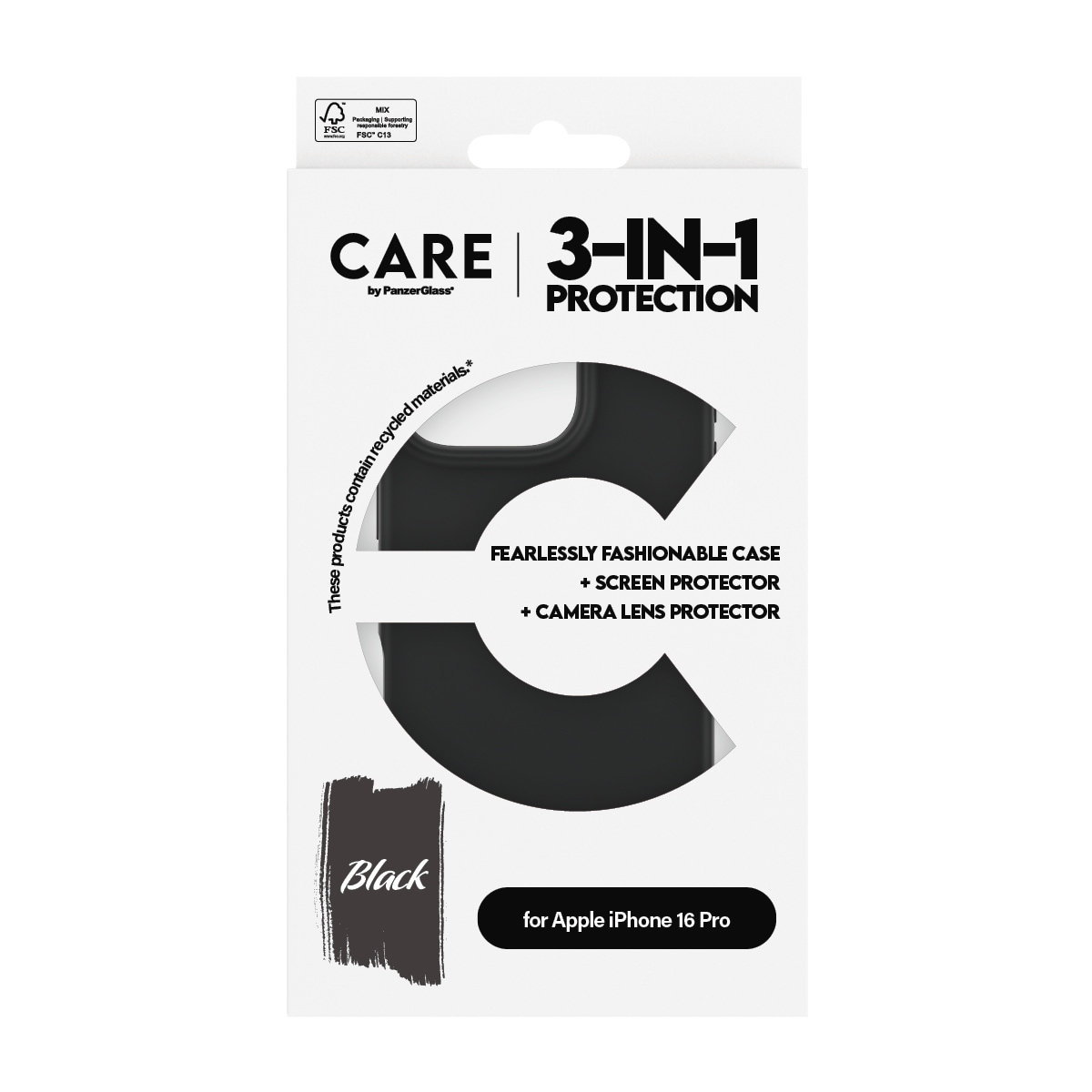 CARE by PanzerGlass Displayschutzglas »3-in-1 Protection, Glass, Case, Lenscover«, für Apple iPhone 16 Pro, Displayschutzfolie, Schutzfolie, Bildschirmschutz, kratz- & stossfest