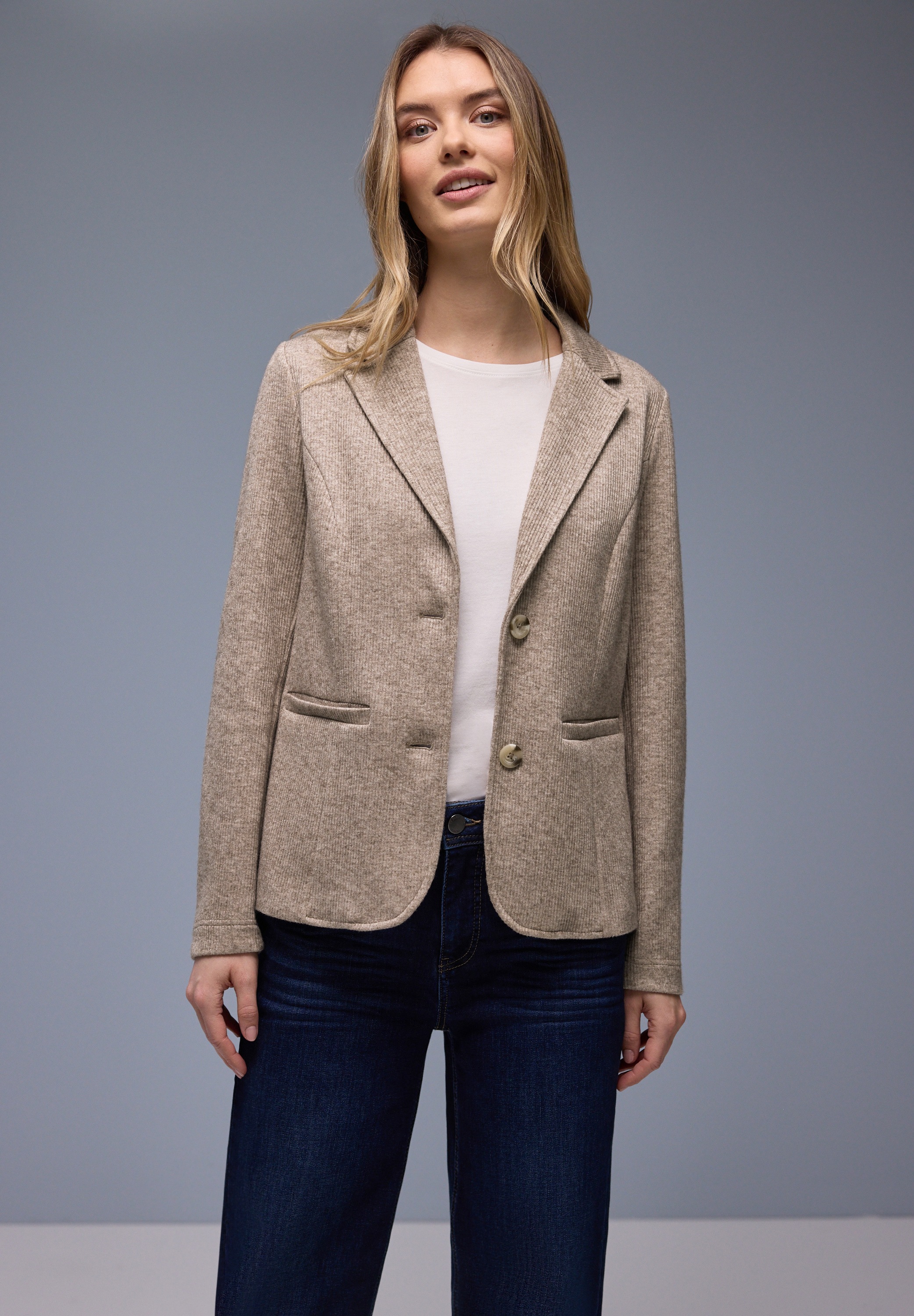 Image of STREET ONE Jackenblazer Rippstrick‑Look mit Reverskragen, mit Viskose