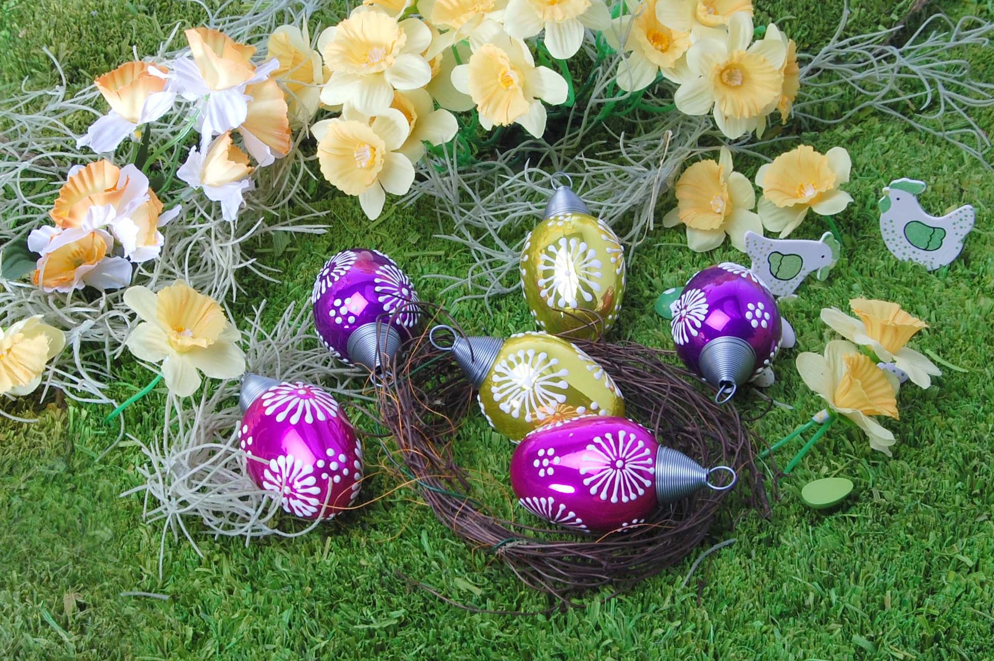 Krebs Glas Lauscha Osterei »Floral bunte Farben: pink, lila und gelb, Osterdekoration, Frühling« Mundgeblasenes und handbemaltes Glas, Made in Germany