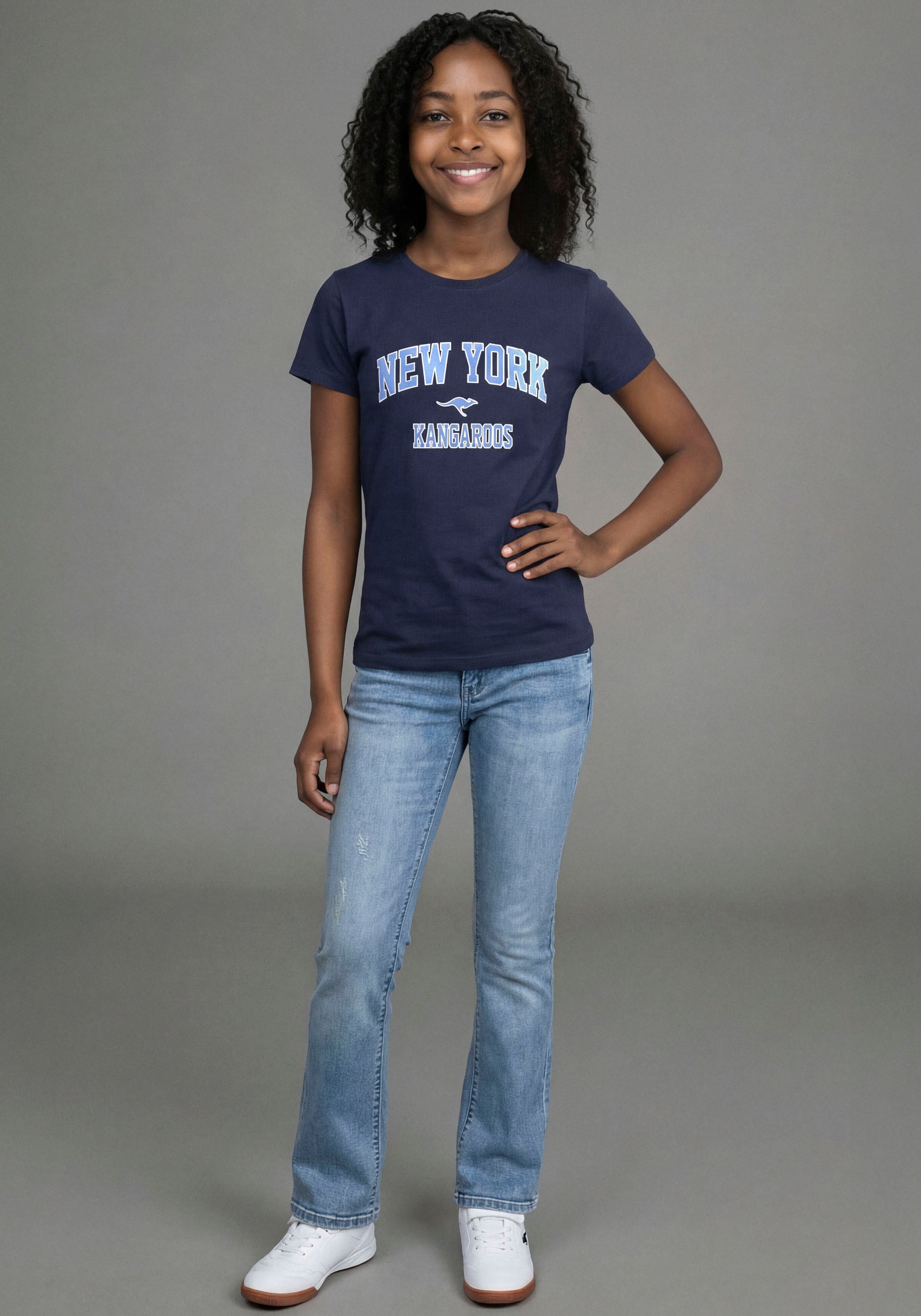KangaROOS T-shirt »Kangaroos Shirt mit NEW YORK Druck« für Mädchen, Kurzarm, bedrucktes Design, Basic Passform