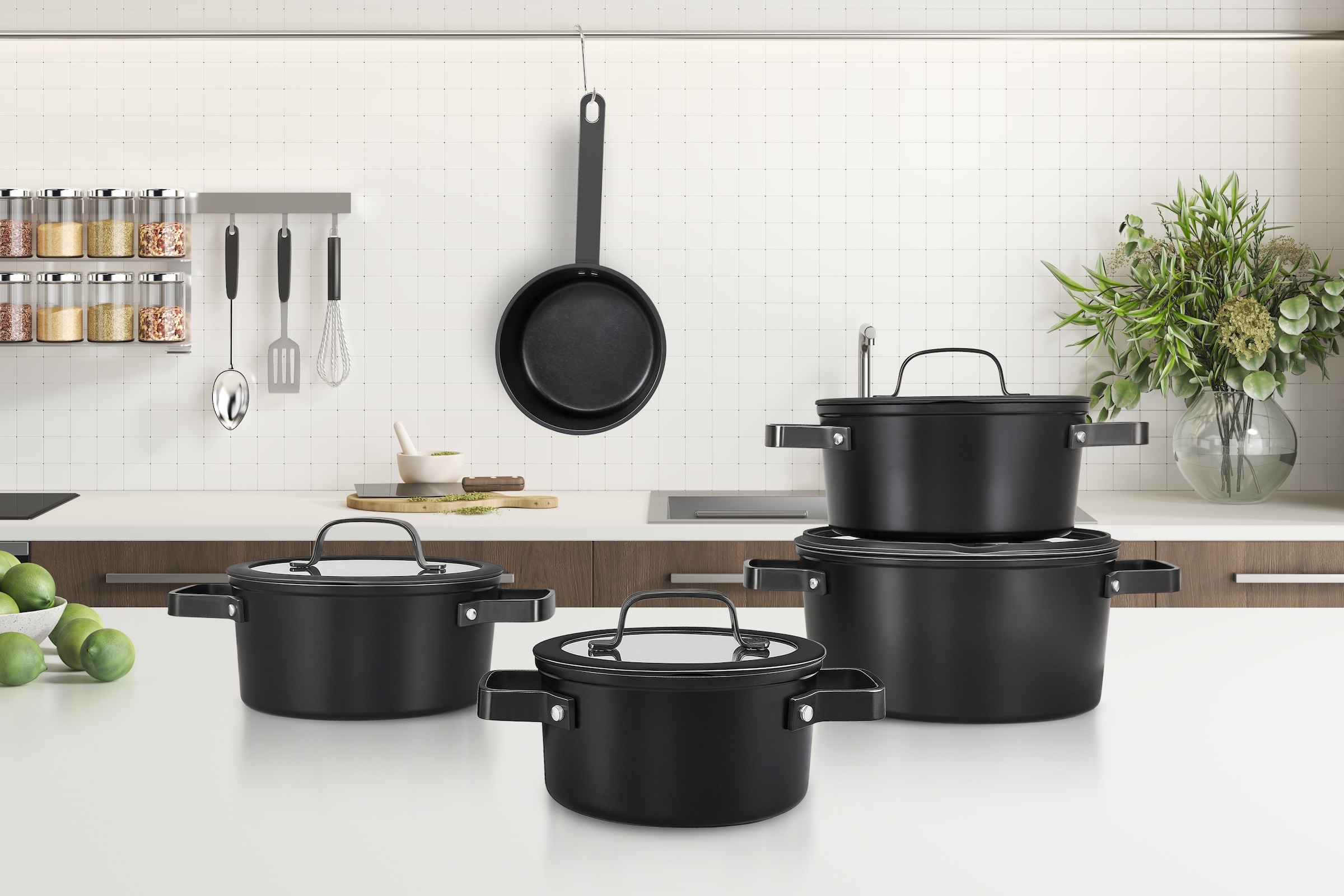 Hanseatic Topf-Set »ALU PRO«, Aluminium, (Set, 9 tlg., Fleischtopf 1x 16 cm / 2x 20 cm / 1x 24 cm, Stielkasserolle 16 cm), mit Griffe aus Edelstahl, Glasdeckel, Induktion