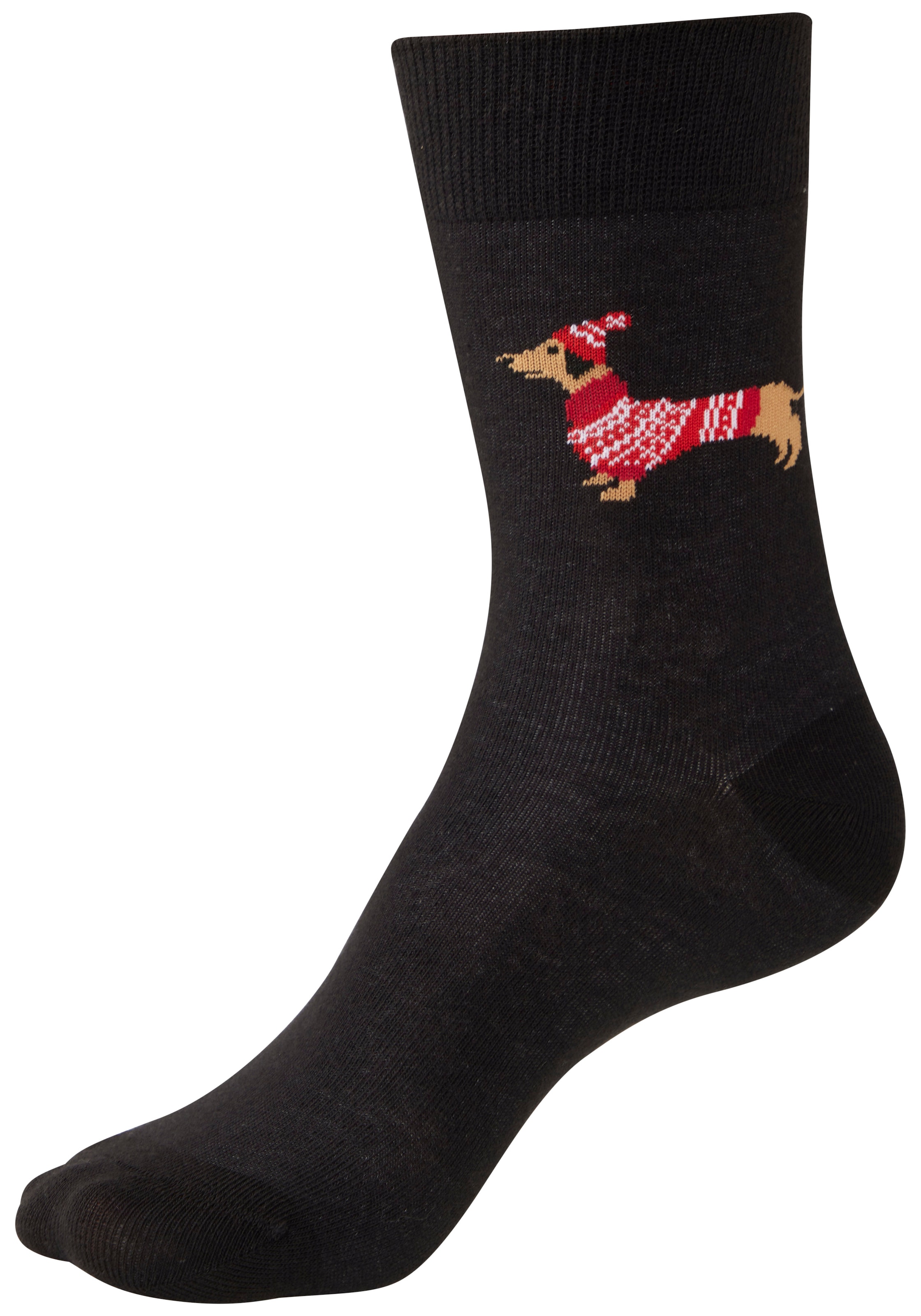 LASCANA Chaussettes Packung, 3 Couple tlg. mit weihnachtlichem Dackelmotiv