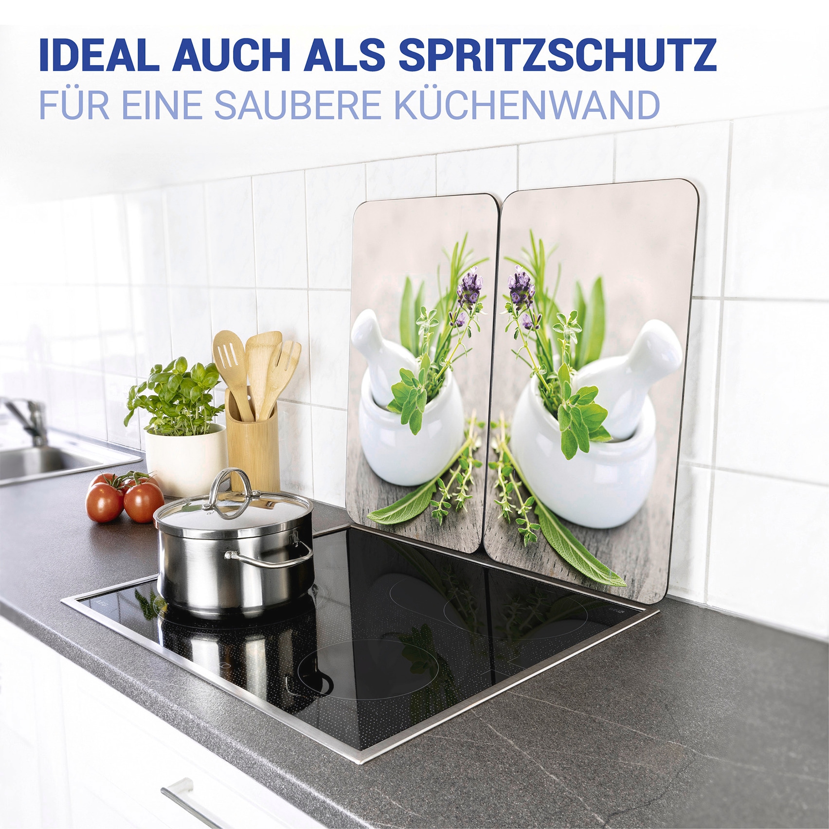 WENKO Herd-Abdeckplatte »Universal Modell Kräutergarten«, (Set, 2 tlg.), Herdabdeckung für alle Herdarten, kratzfest, mit rutschfesten Füssen